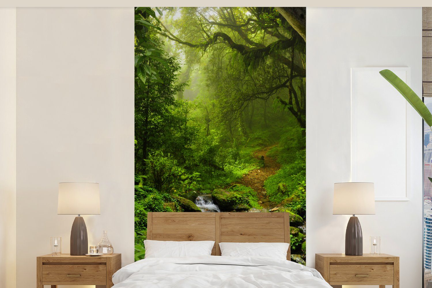 MuchoWow Fototapete Natur - Wasser - Dschungel - Wald - Tropisch, Matt, bedruckt, (2 St), Vliestapete für Wohnzimmer Schlafzimmer Küche, Fototapete
