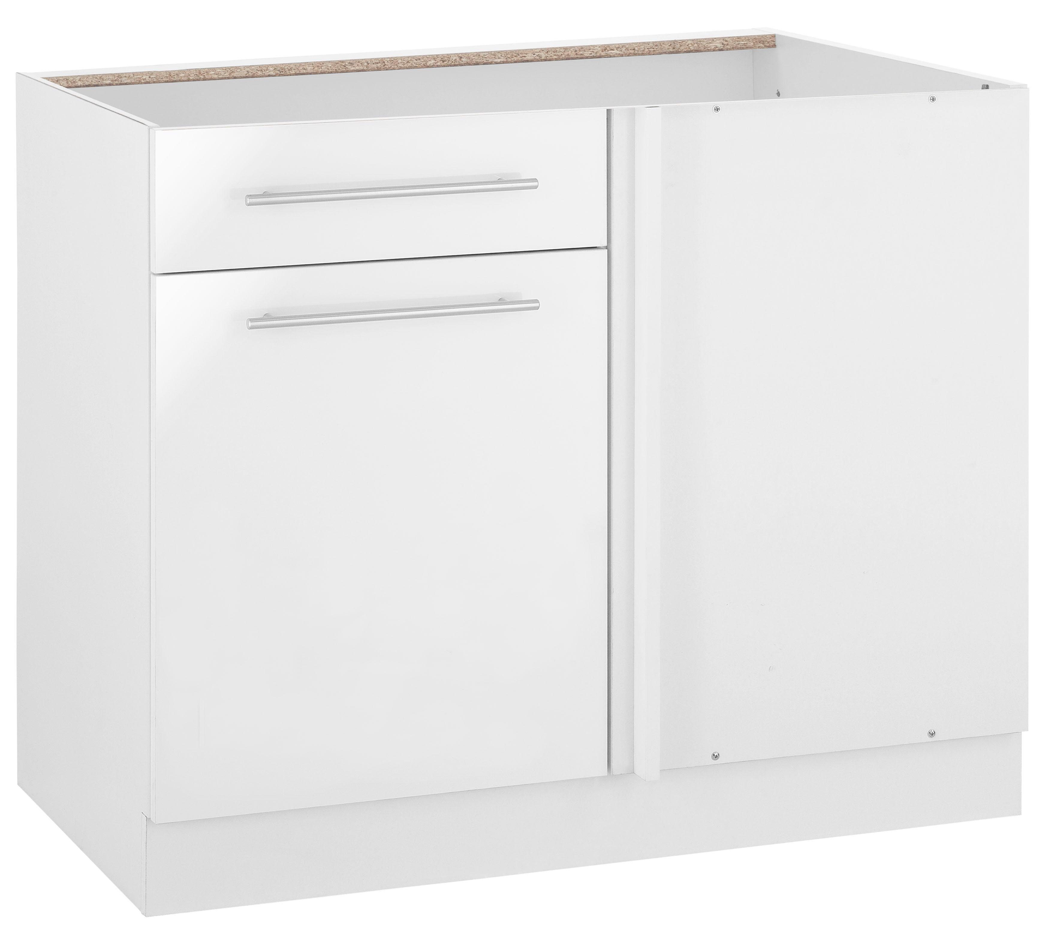 wiho Küchen Eckunterschrank Flexi2 Breite 100 cm, Planungsmaß 110 cm, ohne Arbeitsplatte weiß Glanz/weiß