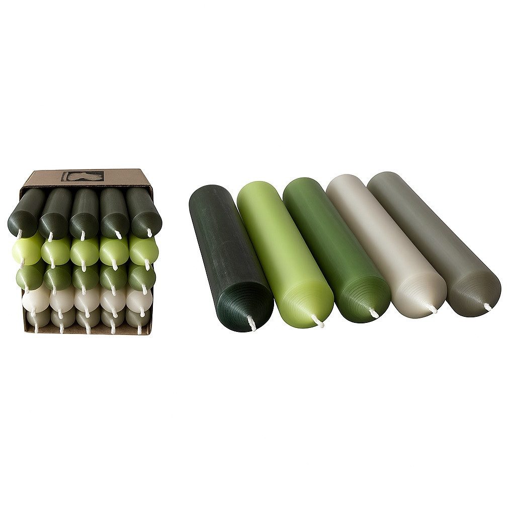 Hahn Kerzenfarm Spitzkerze Otto Kurze Stabkerzen in Grün 10 cm Set 4, durchgängig gefärbt, RAL Farben, Made in Germany, tropffrei