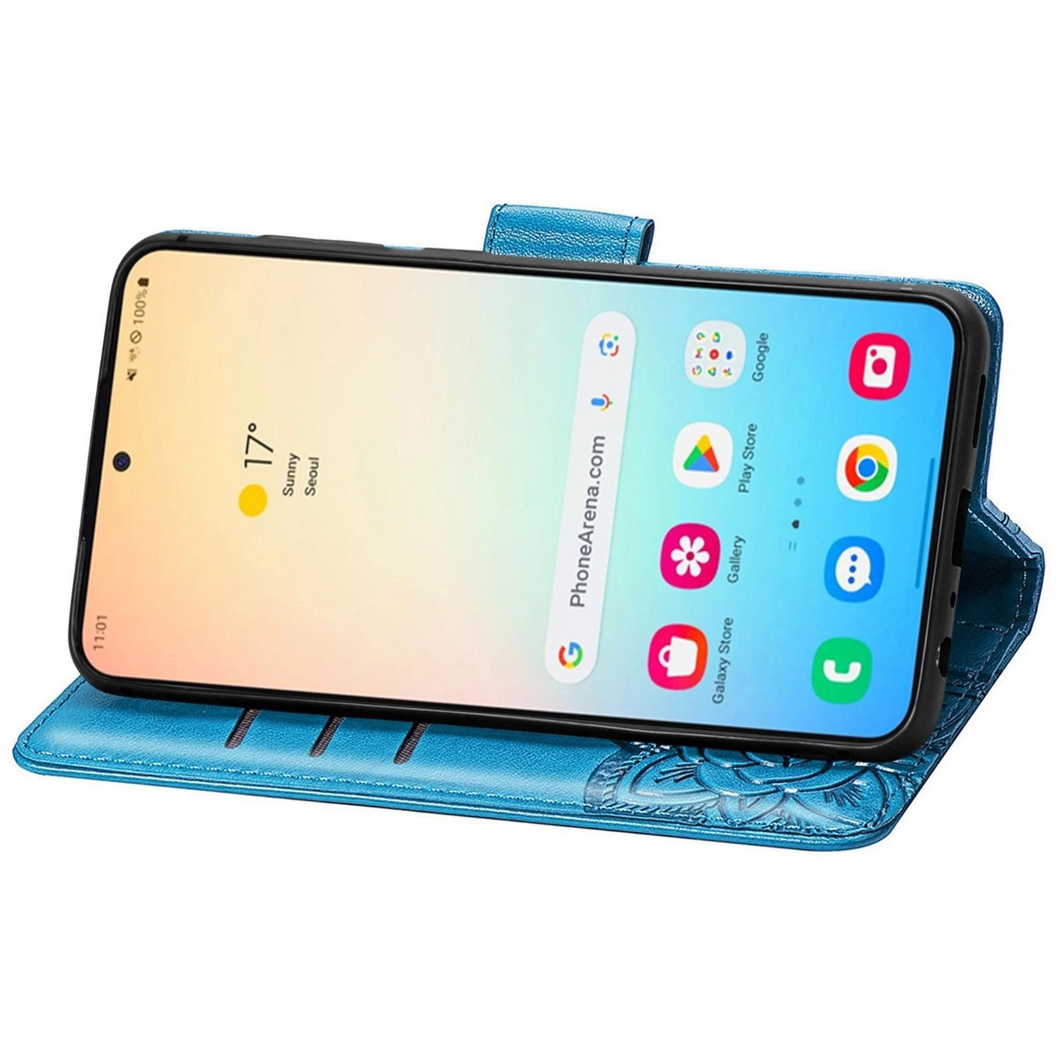 Wigento Smartphone-Hülle Für Samsung Galaxy S25 5G Kunstleder Wallet Schmetterling Hülle Blau, Kunst-Leder Schutzhülle Smart Case Cover magnetischer Verschluss
