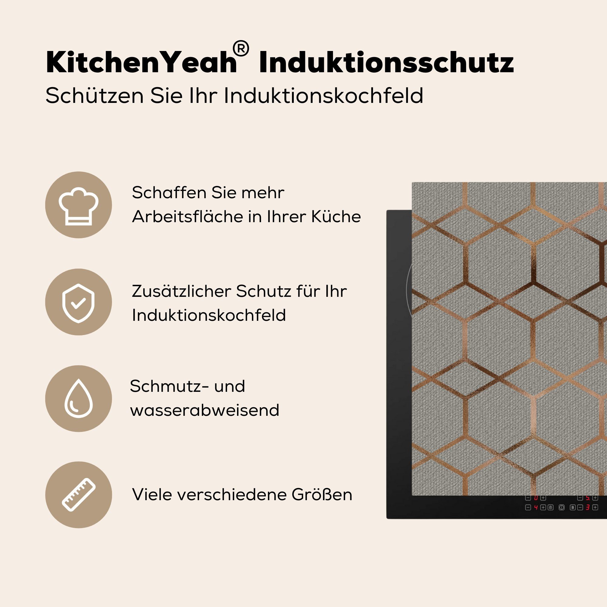 MuchoWow Ceranfeldabdeckung, - - tlg), für küche Muster - (1 78x78 Vinyl, Luxus cm, Arbeitsplatte Herdblende-/Abdeckplatte Bronze Grau,