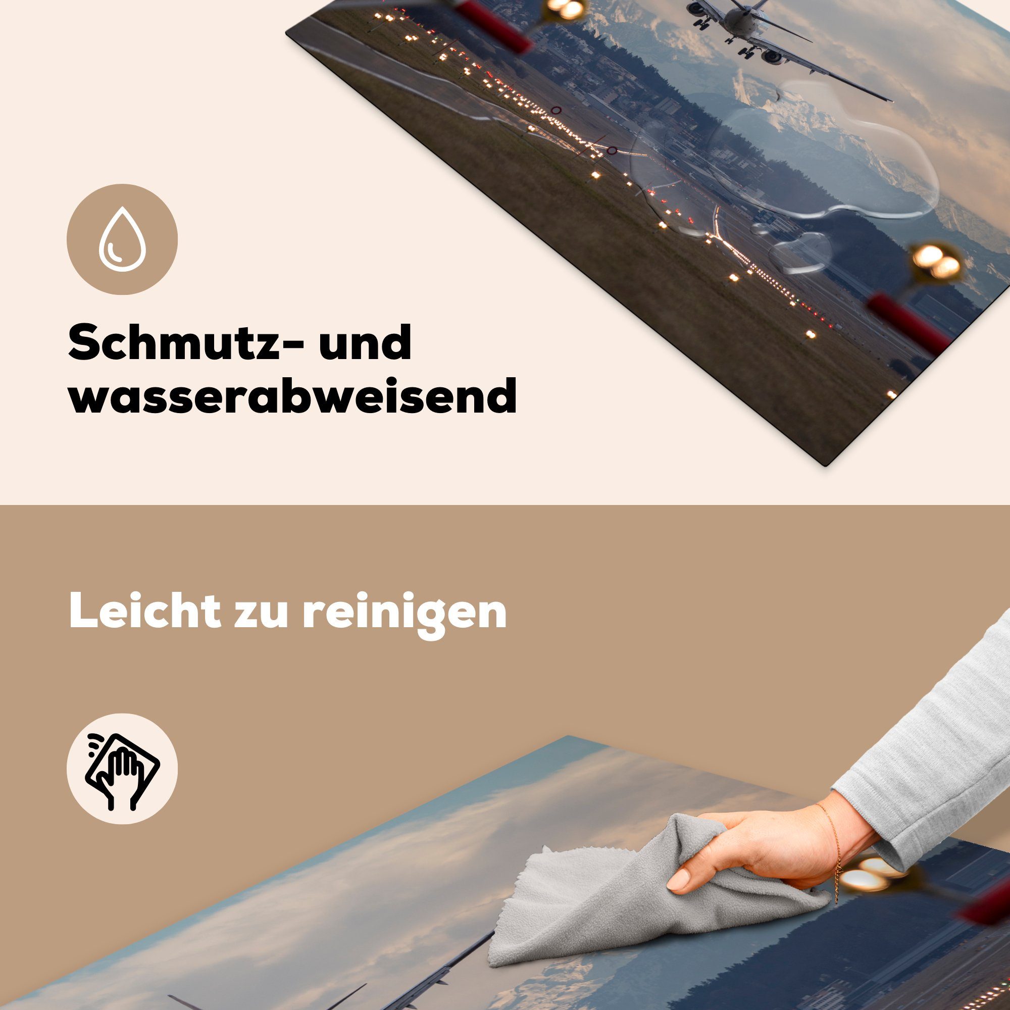 MuchoWow Herdblende-/Abdeckplatte cm, in 81x52 für Vinyl, tlg), Ceranfeldabdeckung Induktionskochfeld Schutz die Zürich, landet (1 küche, Flugzeug