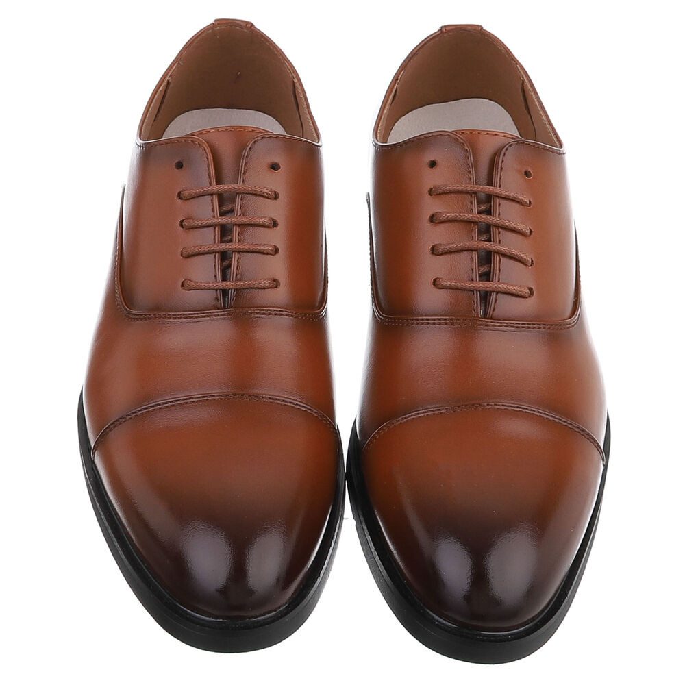 Coolwalk Herrenschnürschuh elegant mit Kappe und Schnürung Schnürschuh (91977244) Blockabsatz Business-Schuhe in Camel – Bild 4 von 5