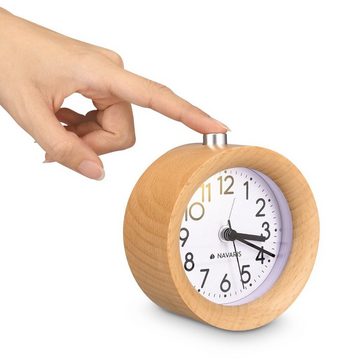 Navaris Wecker Analog Holz Wecker mit Snooze - Retro Uhr mit Alarm Licht