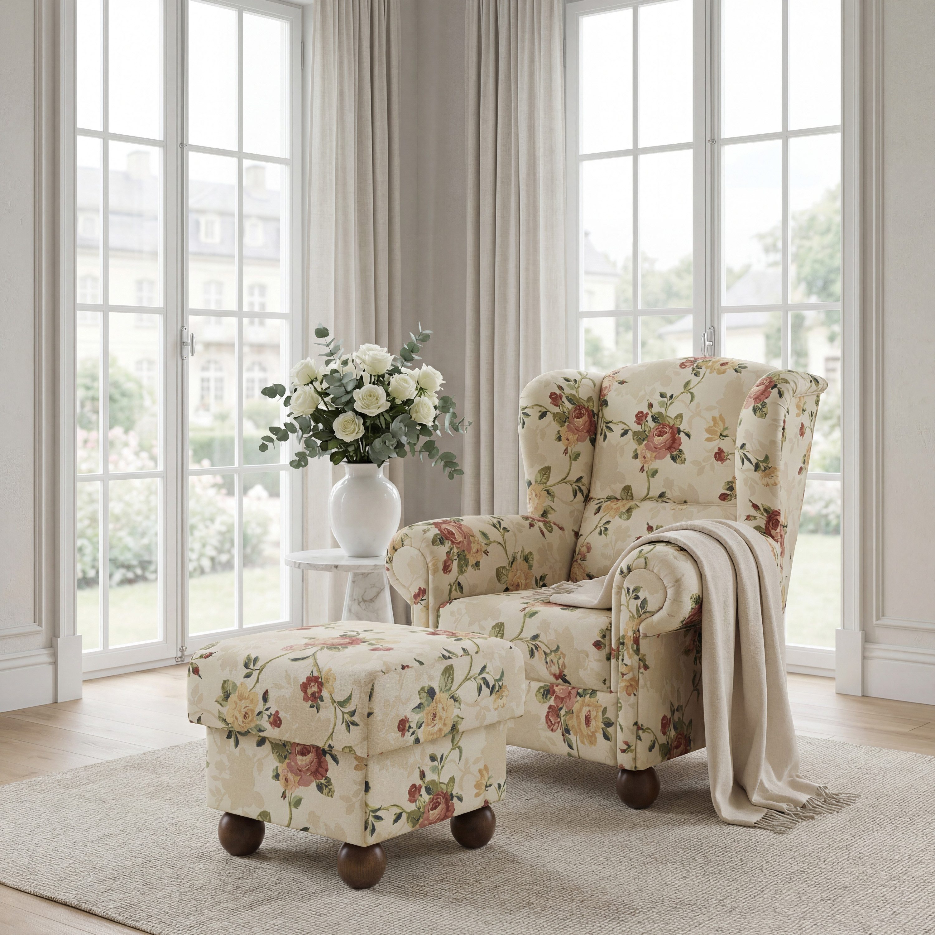 Max Winzer® Ohrensessel Monarch (mit Hocker), im Landhausstil geblümt