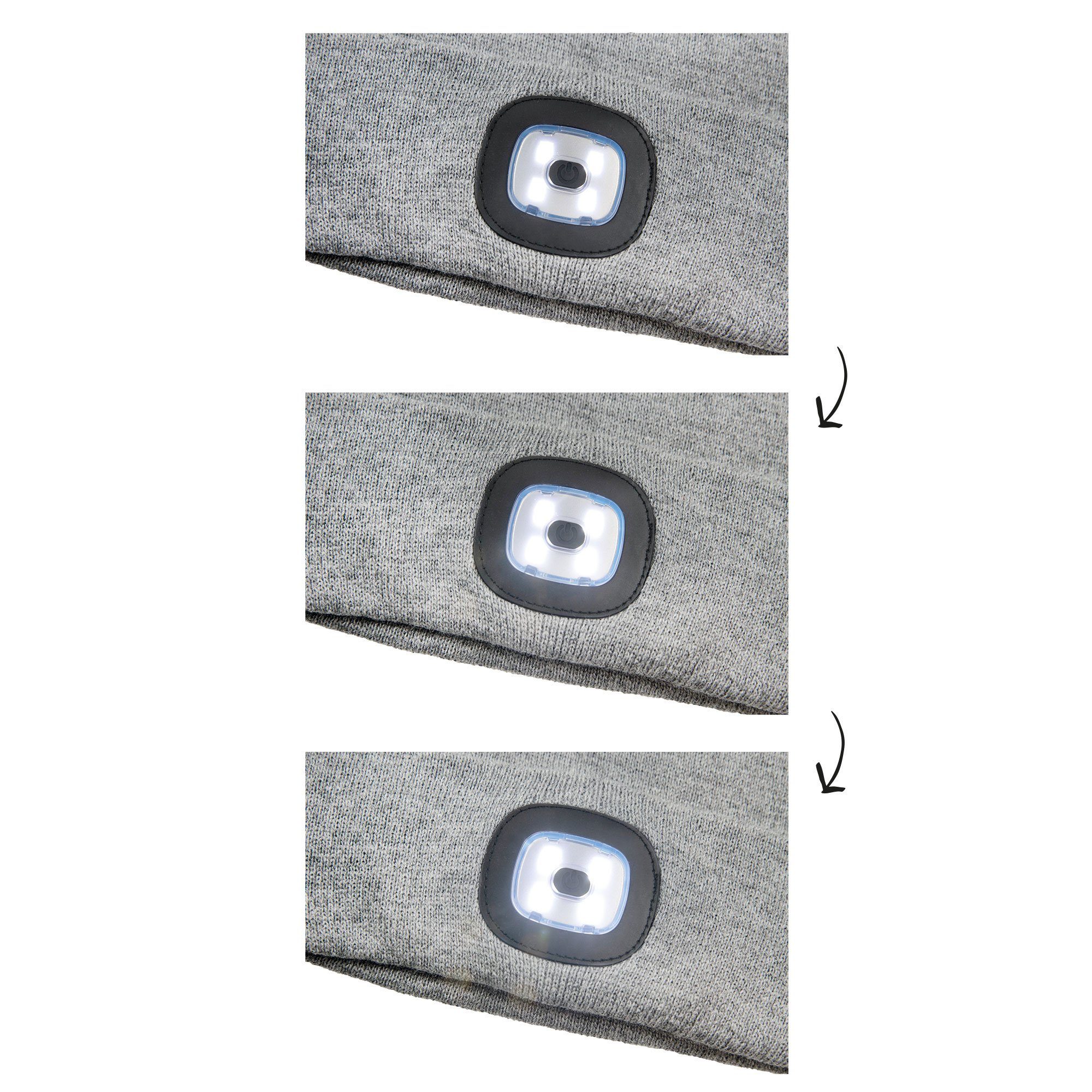 Schecker Strickmütze Strickmütze mit LED-Einheit LED-Licht grau abnehmbare (1-St)