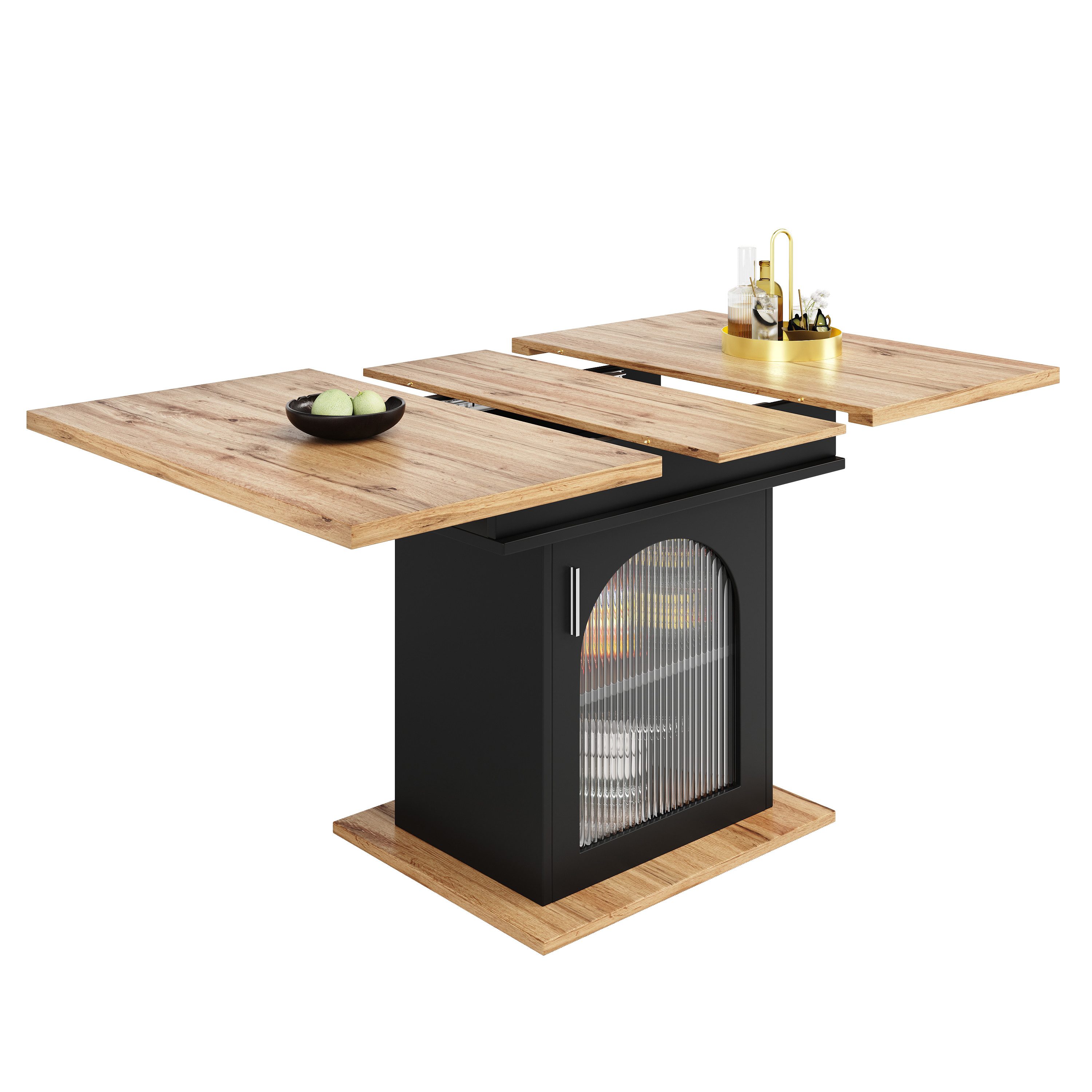 KLAM HOME Esstisch Teleskoptisch (140×70/80cm) Ausziehbarer Esstisch mit Ablagefläche (Küchentisch), für Küche und Wohnzimmer weiß/schwarz
