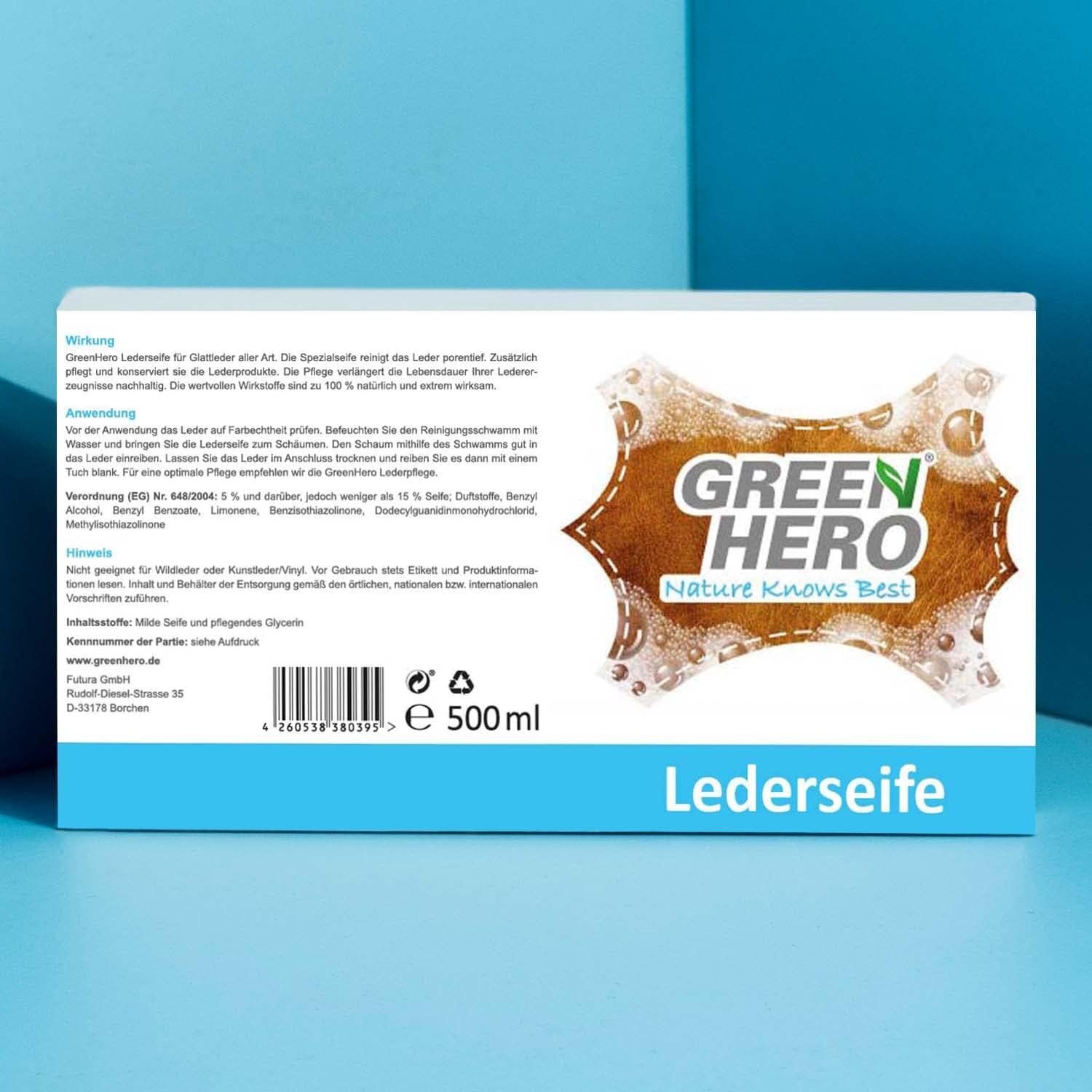 Lederseife inkl. Verlängert (Lederseife Glattleder, für Natürlich) Reinigungsschwamm Lebensdauer, Lederreiniger die GreenHero 100%