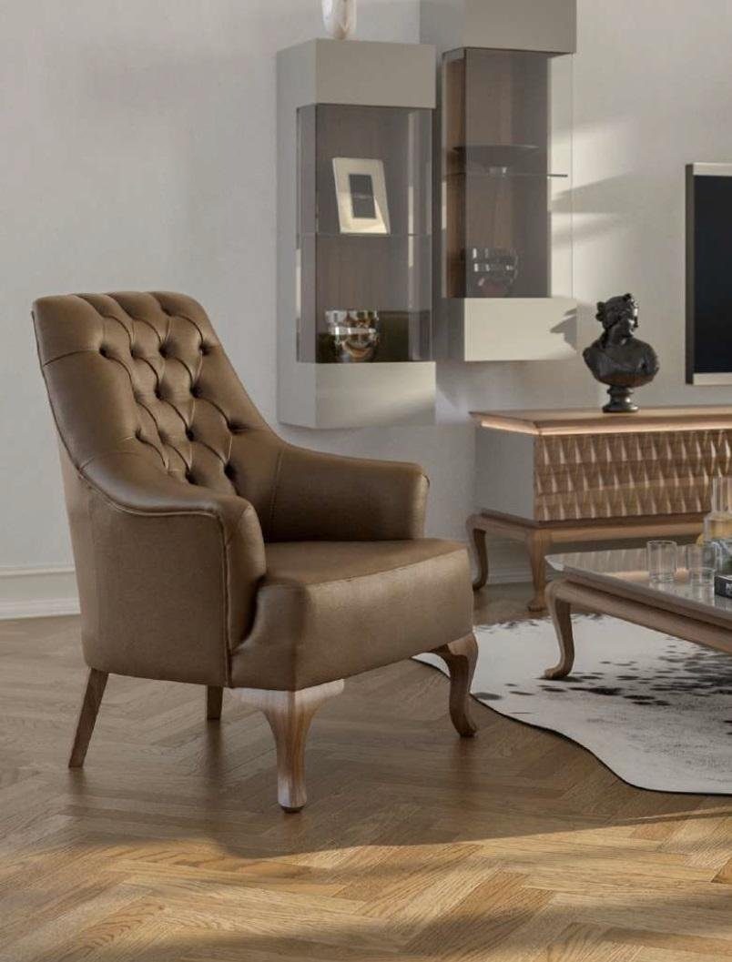 Luxus 3 Sofagarnitur Sofa Moderner Europa Sessel, in Chesterfield Teile, Braune Dreisitzer Made JVmoebel