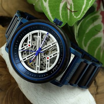 Holzwerk Automatikuhr COLDITZ Herren Edelstahl & Holz Armband Uhr, matt blau, weiß, schwarz