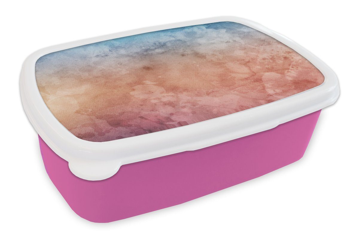 Blau - MuchoWow Kunststoff Rot, Mädchen, - Orange rosa Lunchbox (2-tlg), für Snackbox, Kunststoff, Brotdose - Erwachsene, Wasserfarben Brotbox Kinder,