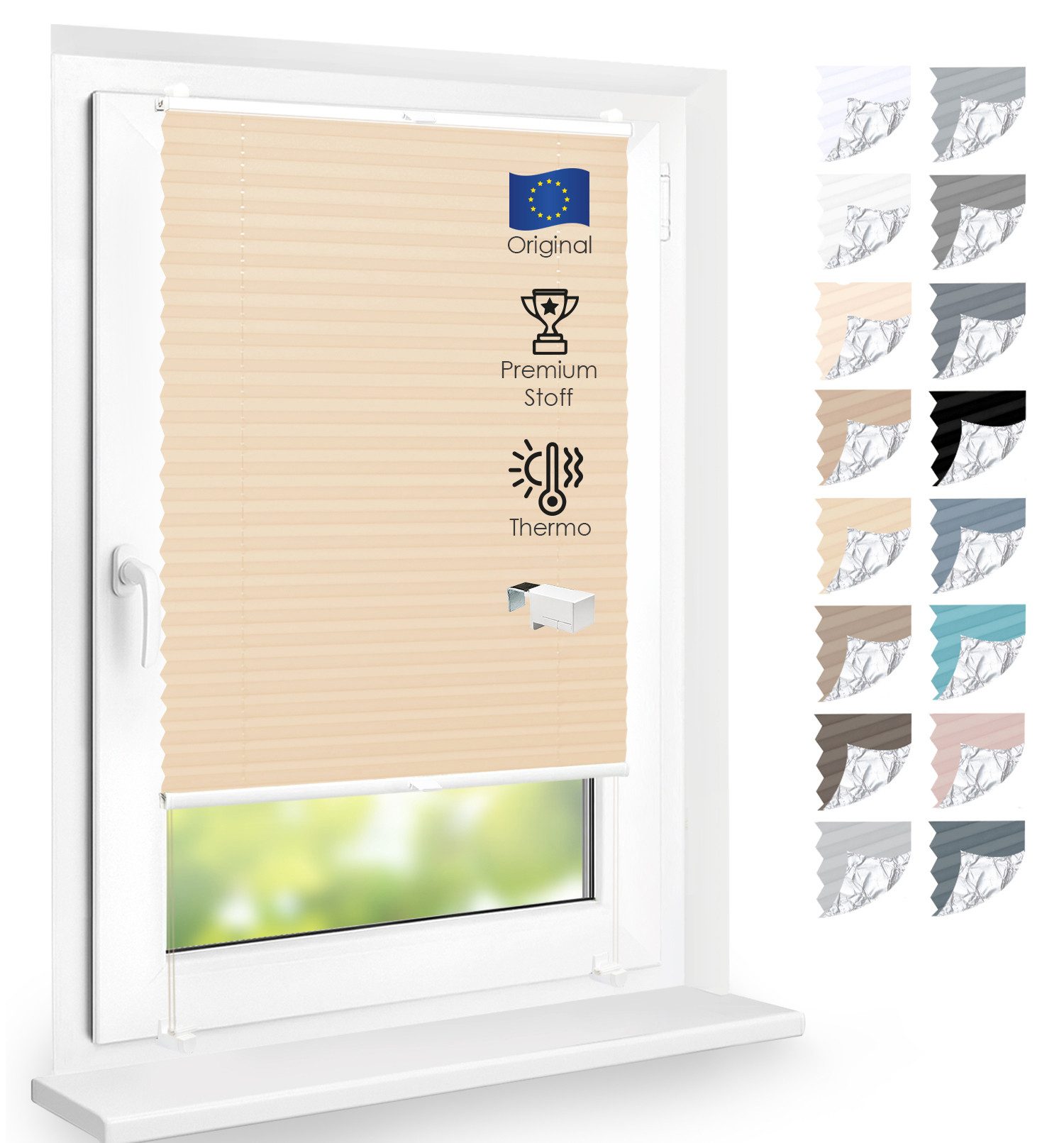 DomDeco Plissee Premium Thermo Plissee ohne Bohren, Sichtschutz, lichtdurchlässig, blickdicht, Klemmfix, Thermo-Wärmeschutz, verdunkelnd, blickdicht, Stufenlos