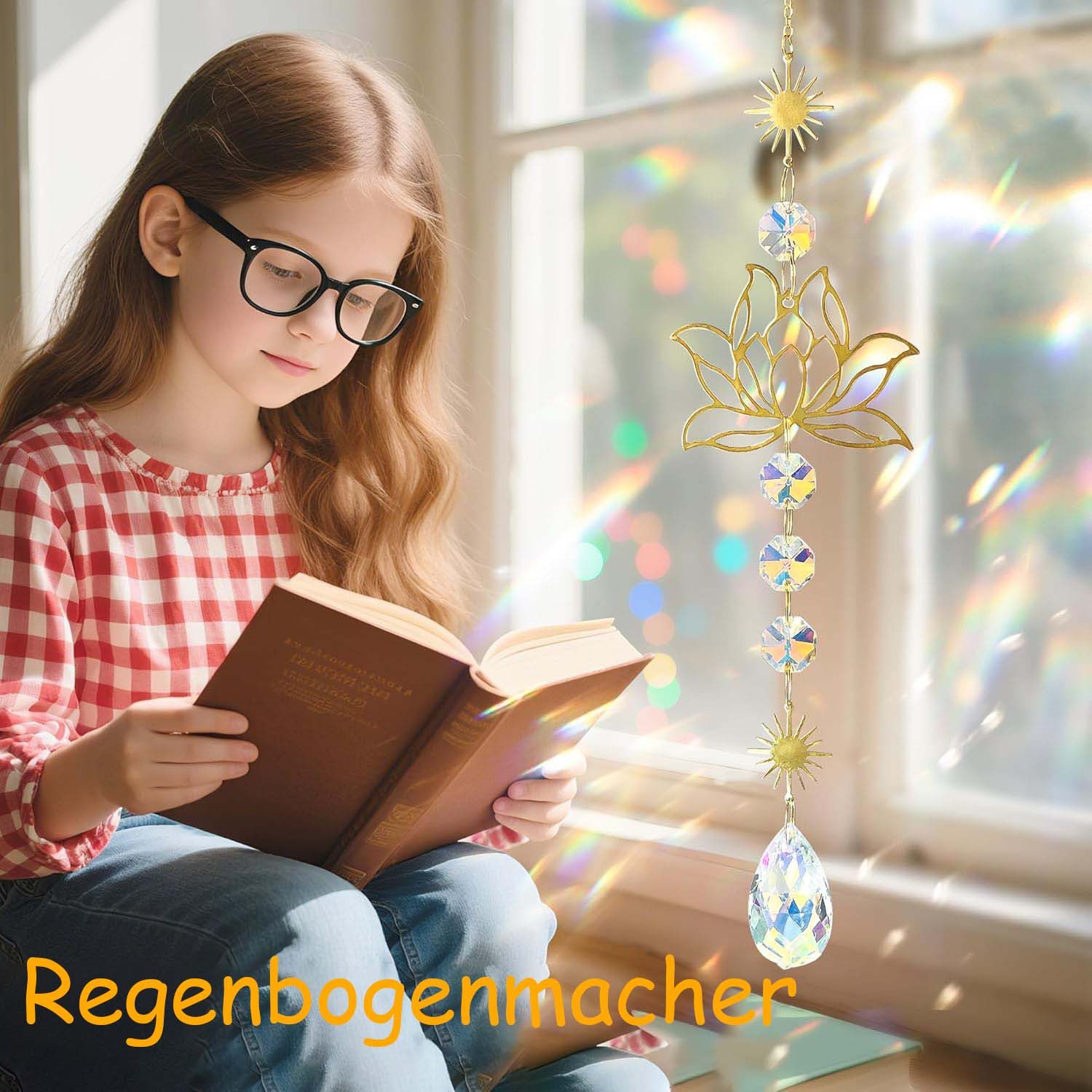 Agger Windspiel Lotusblüten Sonnenfänger mit Kristallprisma – Sonnenfänger Kristall