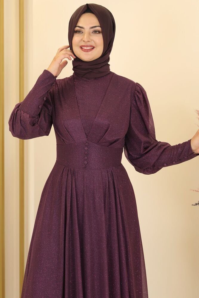 fashionshowcase Abendkleid Elegantes Glitzerndes Tüllkleid - Hijab Kleid Modest Fashion Schimmernder Stoff