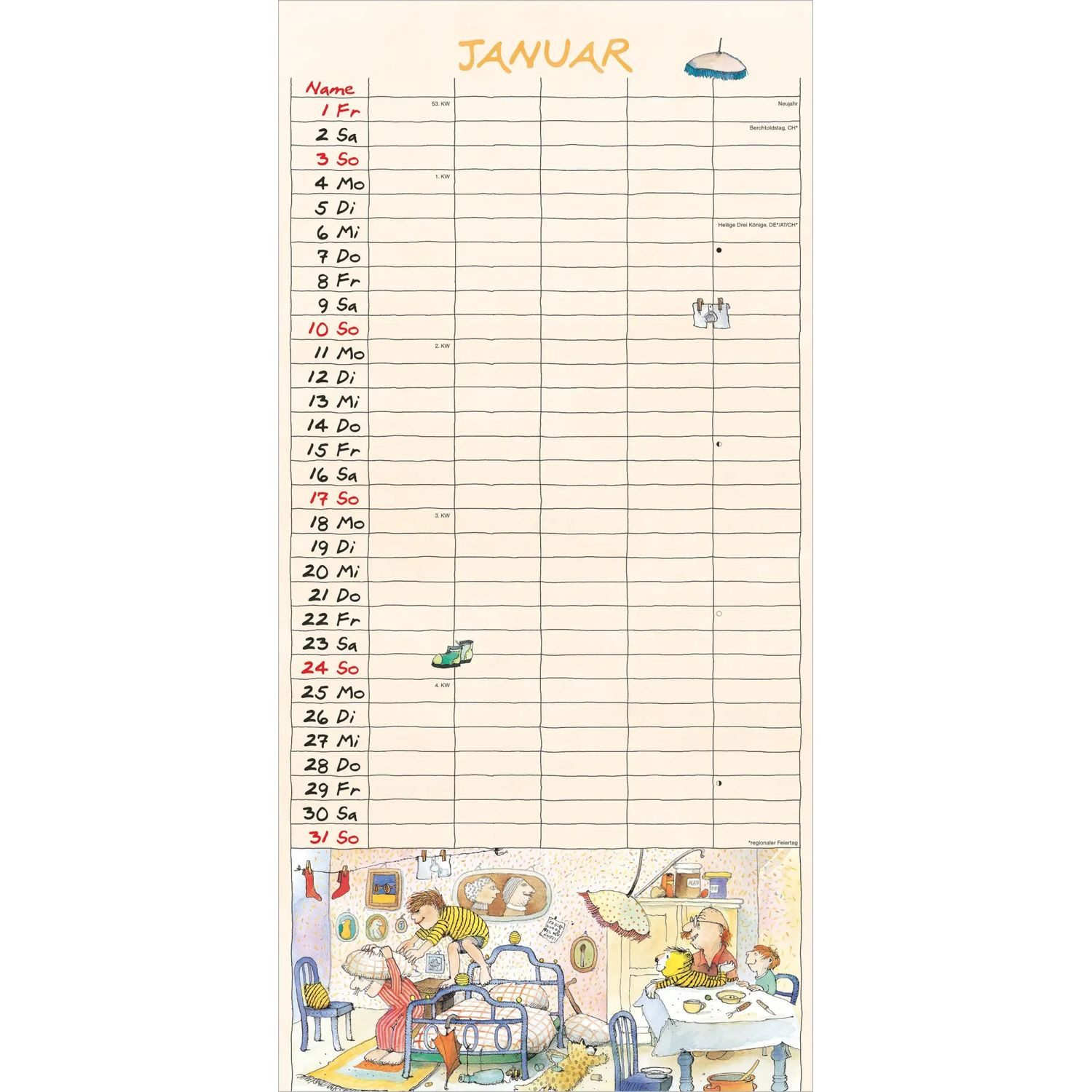 Wandkalender Janosch Familienplaner 2027 – Bild 2 von 5