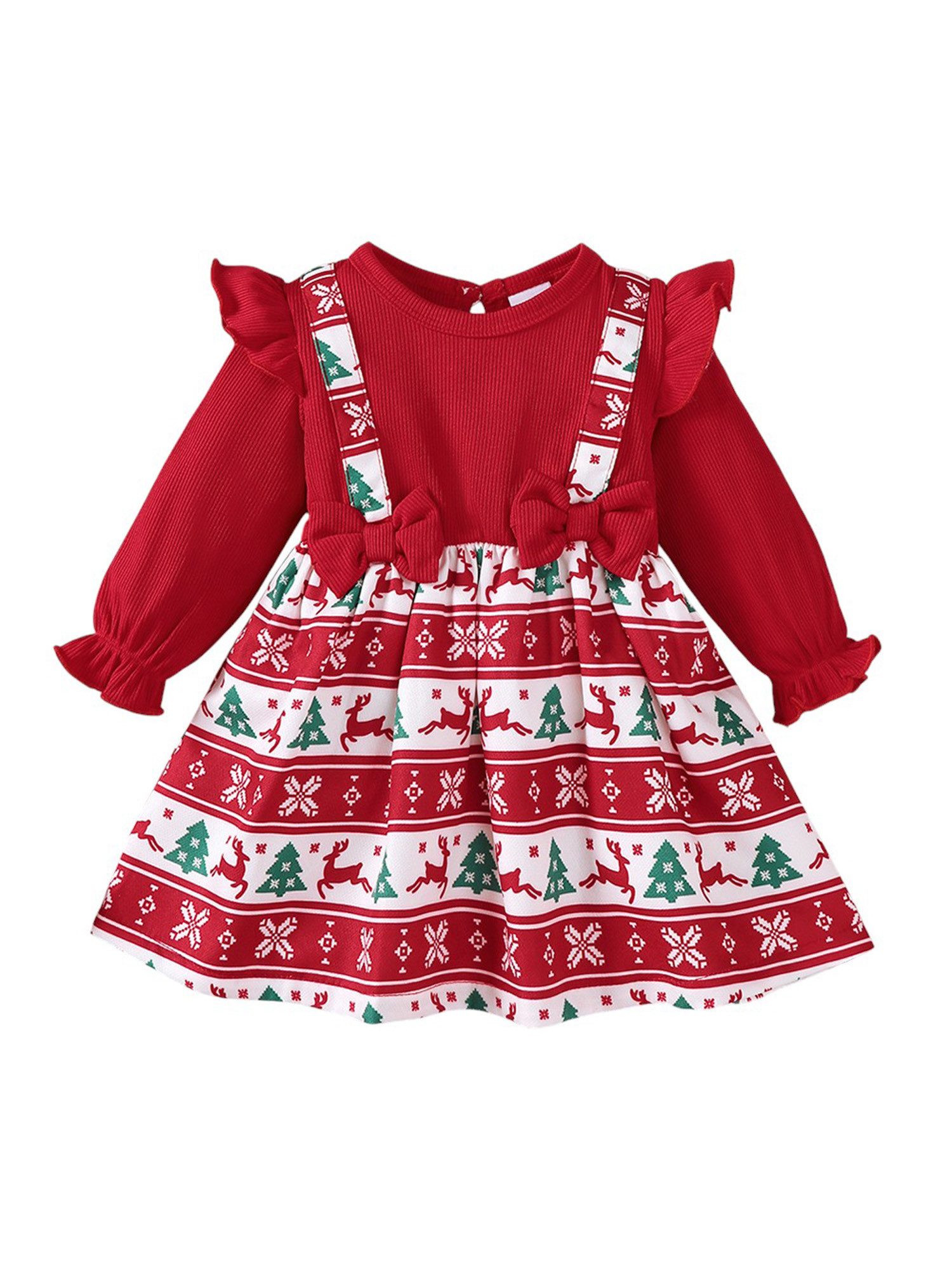 Lapastyle Partykleid Weihnachts-Kleid für neugeborene Mädchen Zweiteilig-Look mit Weihnachtsdruck, aus weichem Stretch-Jersey