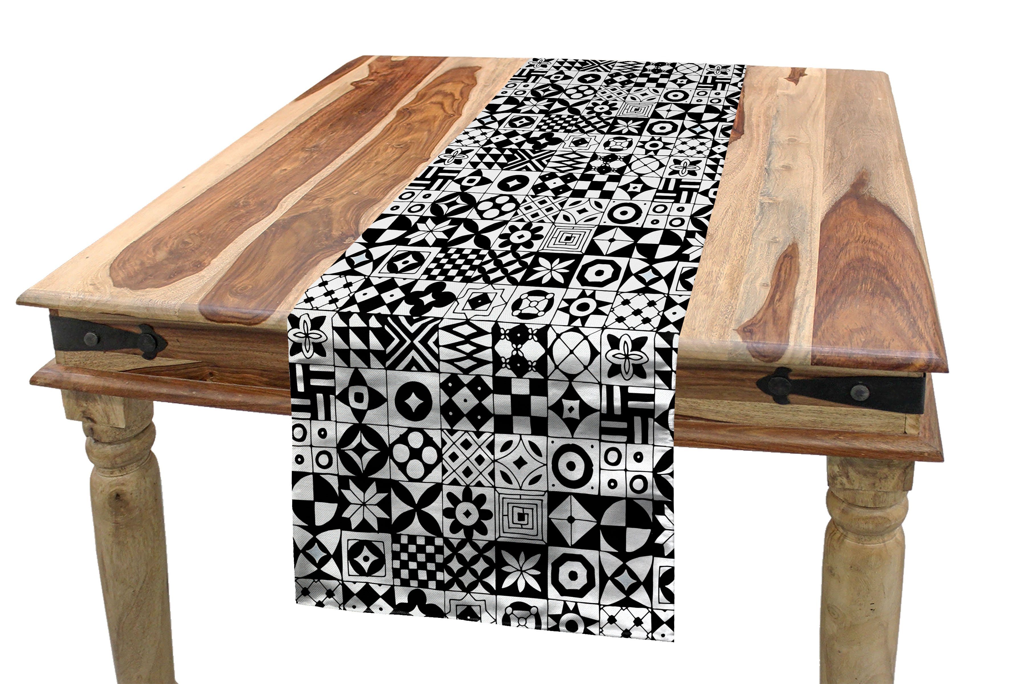 Abakuhaus Tischläufer Esszimmer Küche Rechteckiger Dekorativer Tischläufer, Vintage Tribal Retro-Motiv Squares