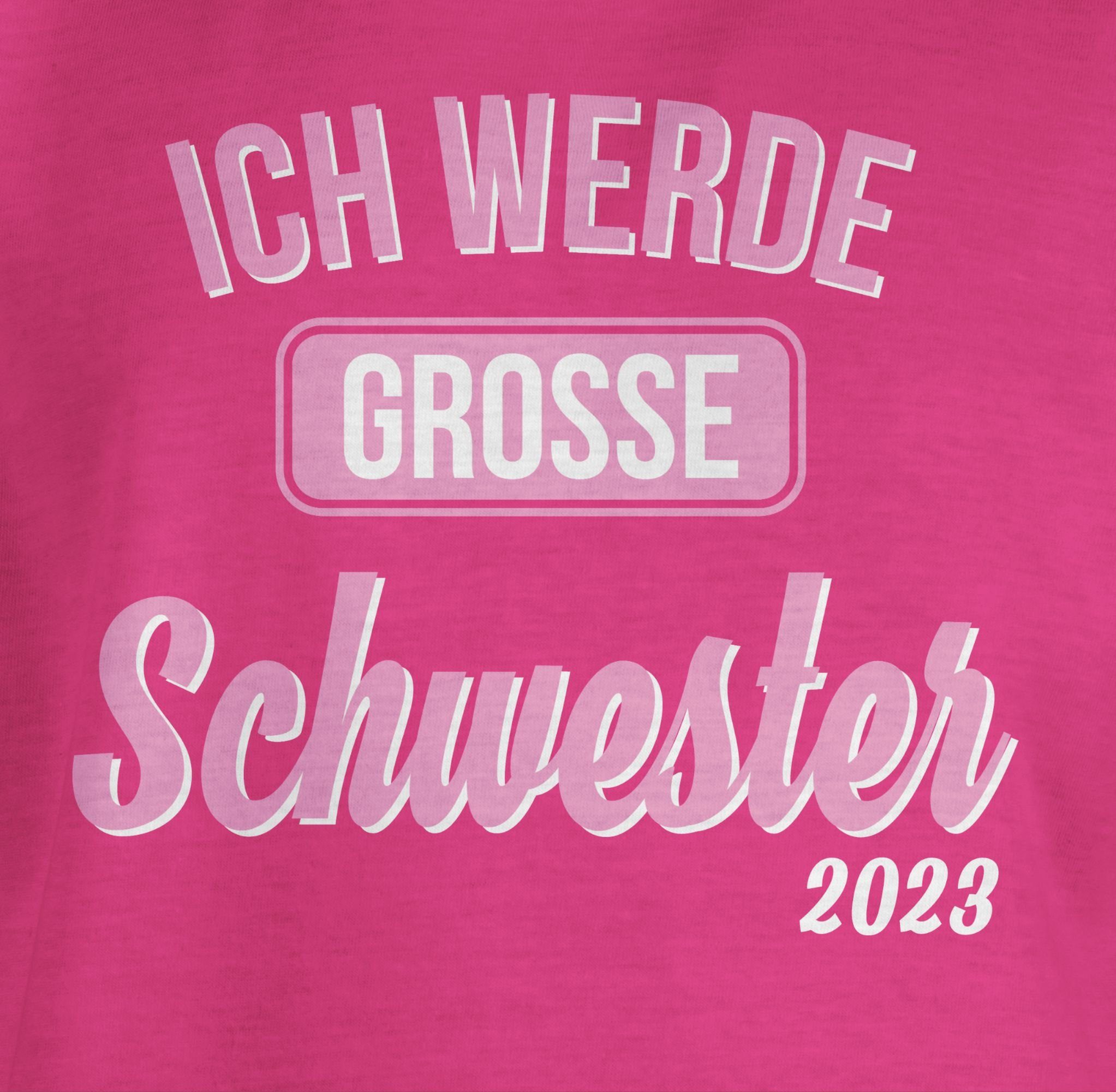 2 Schwester Schwester 2023 große Geschwister werde T-Shirt Ich Shirtracer Fuchsia Bruder und