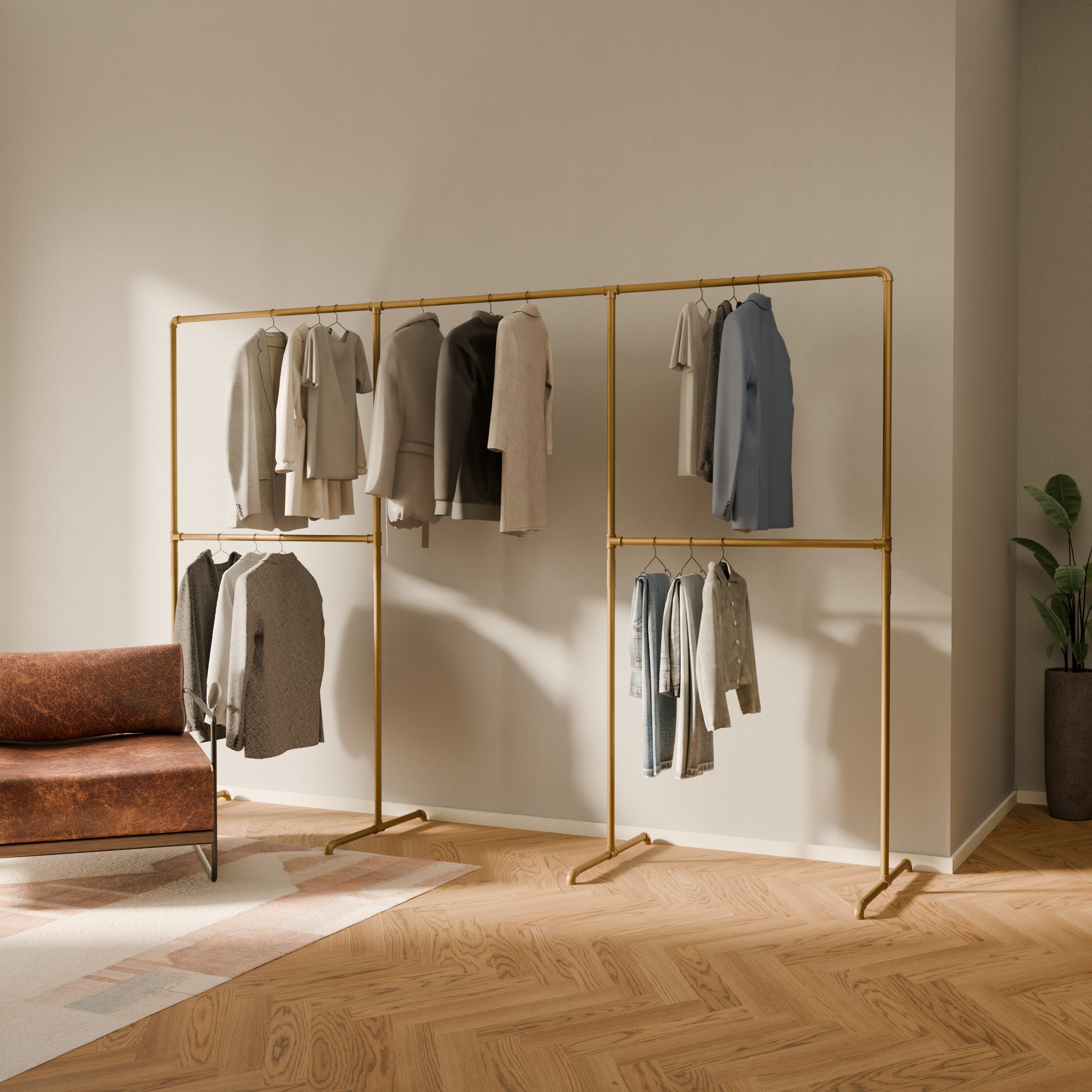 pamo. design Kleiderständer Kleiderständer LAS gold - freistehende Garderobe, kratzfeste & platzsparende Kleiderstange, stabil, einfache Montage