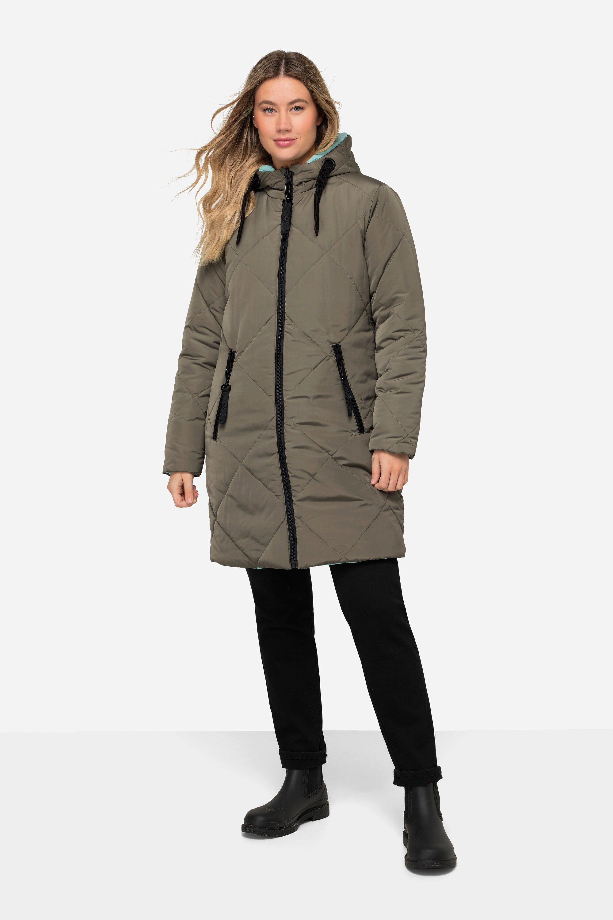 Laurasøn Steppjacke Wende Long-Steppjacke Kapuze 2-Wege-Zipper
