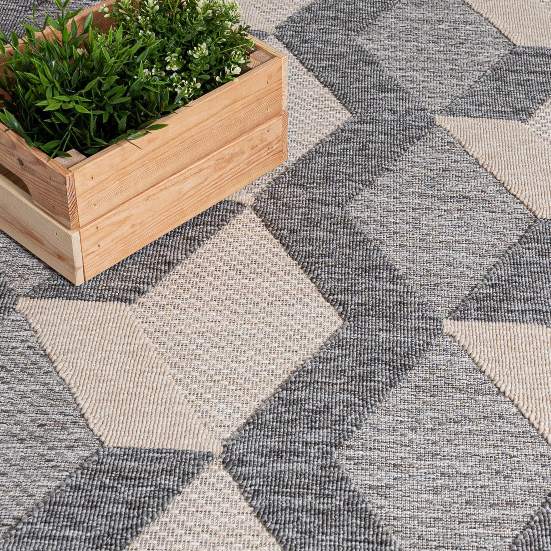 Mazovia Designteppich In- & Outdoor Teppich Wetterfest & UV-beständig Balkon - Grau Beige, 60 x 100 cm, Höhe 6 mm, Kurzflor, Weich, Pflegeleicht, Flachgewebe