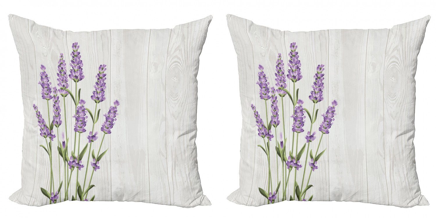 Kissenbezüge Modern Accent Doppelseitiger Digitaldruck, Abakuhaus (2 Stück), Lavendel Kräuter-Bouquet auf Holz