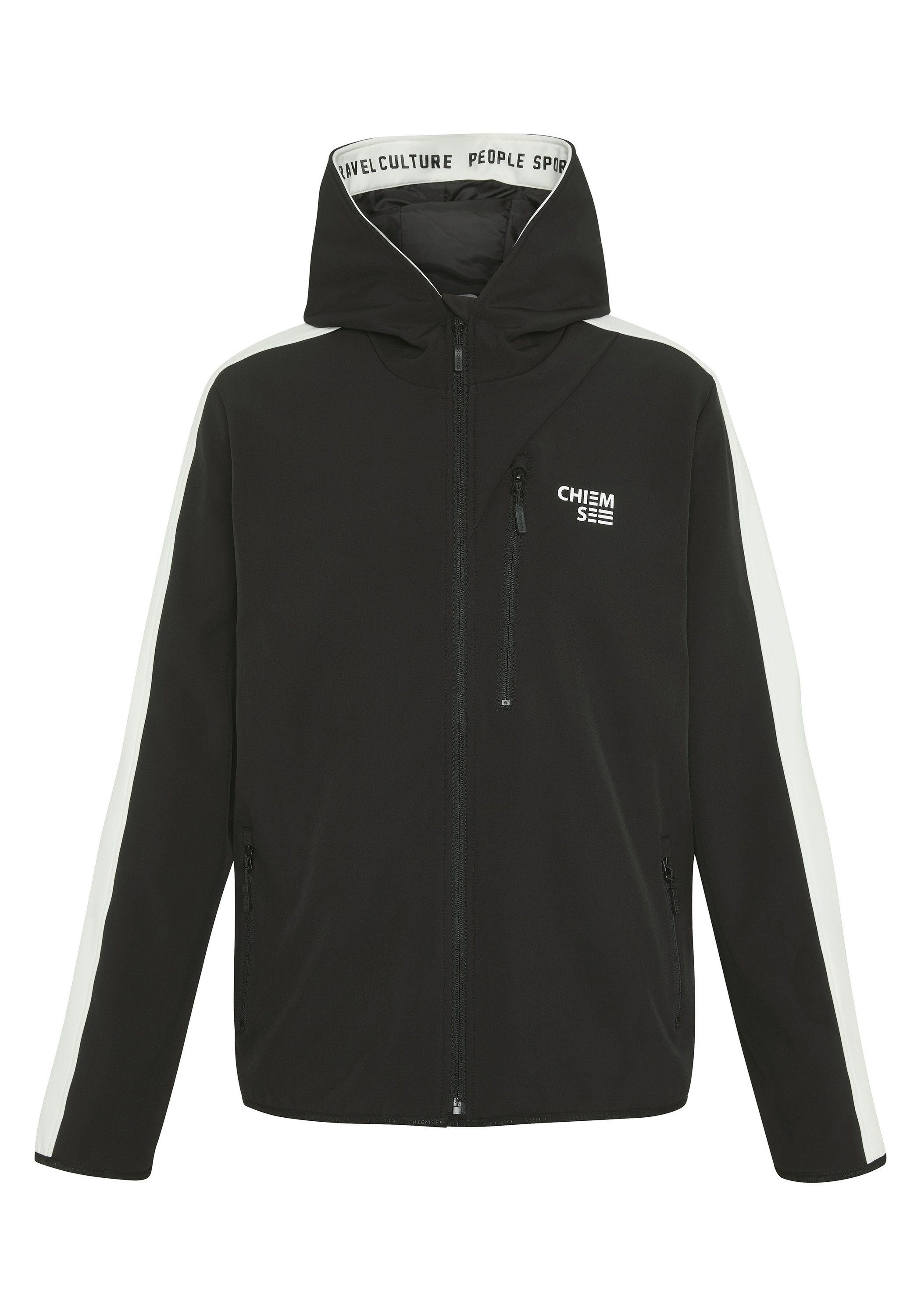 Softshelljacke Softshell-Jacke mit Blockstreifen und Retro-Patch