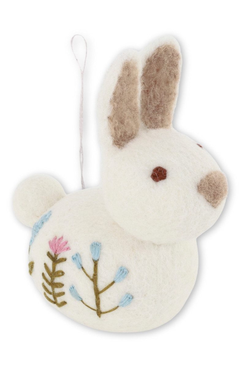 Gry & Sif Hängedekoration Filzanhänger - SITZENDER HASE - grün, weiß, lavendel