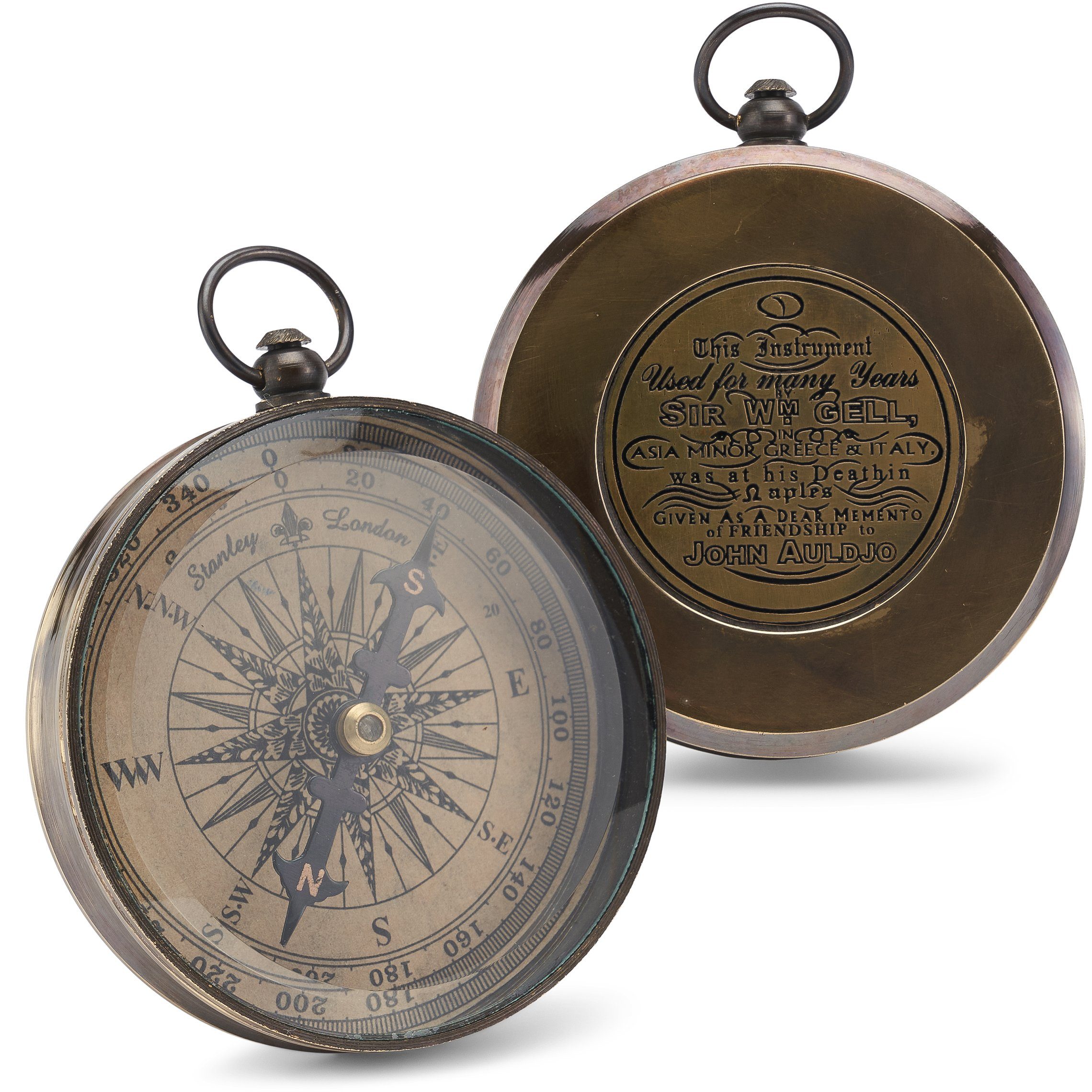 NKlaus Kompass Kompass aus 7,5cm geschliffenem Glas Taschenkompass mit Messing antik