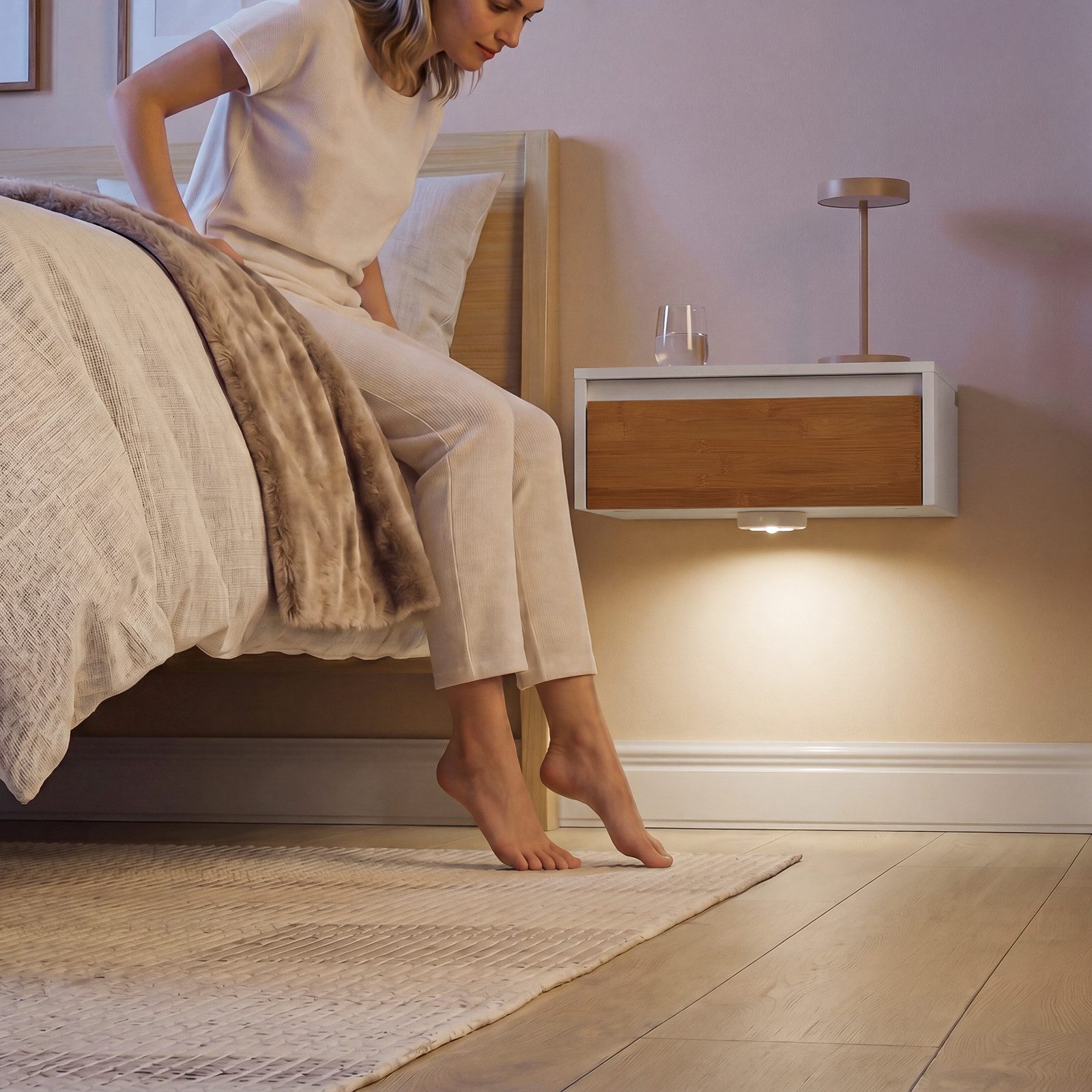SoBuy Nachttisch FBT174/175, 2er set Nachtschrank Nachttisch hängend, Bettablage, Wandregal mit Bewegungssensor Licht, mit Schublade, Schlafzimmer