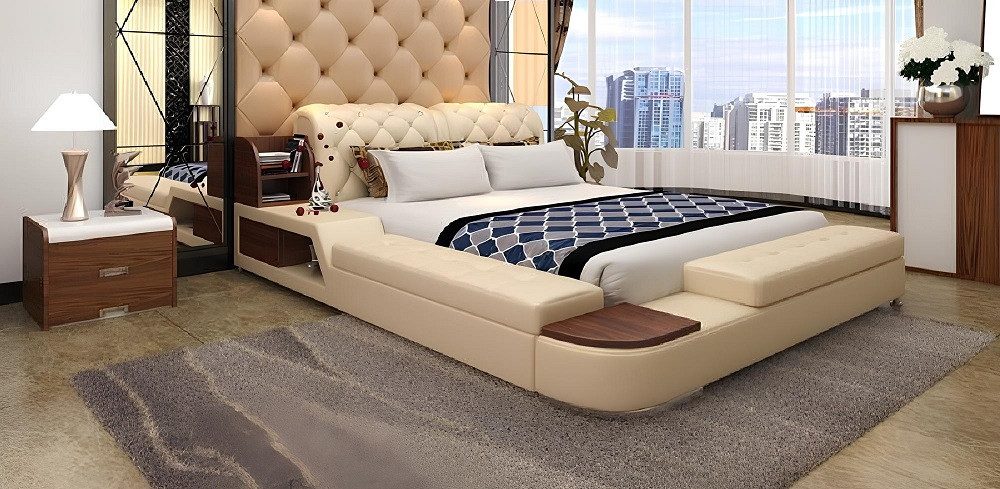 Xlmoebel Polsterbett Luxuriöses, Chesterfield-inspiriertes Doppelbett mit multifunktionaler (Bett B123), Hergestellt in Europa