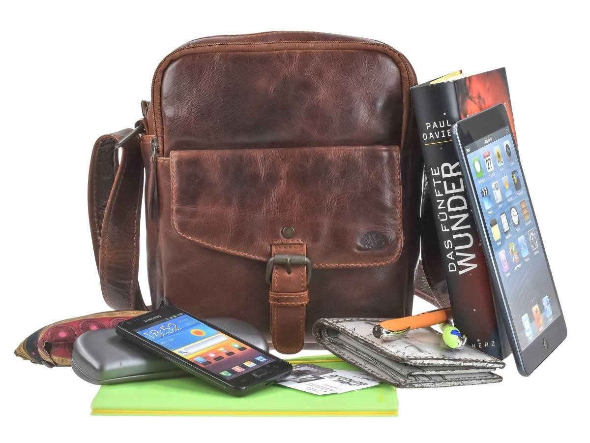 Greenburry Umhängetasche "Rugged" Herrentasche Leder 24x25cm teak braun, Schultertasche