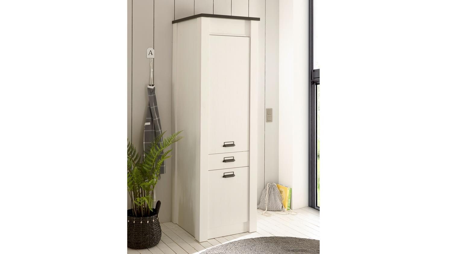Möbel Akut Hochschrank Stauraumschrank Sherwood Küche Pinie weiß 62 cm