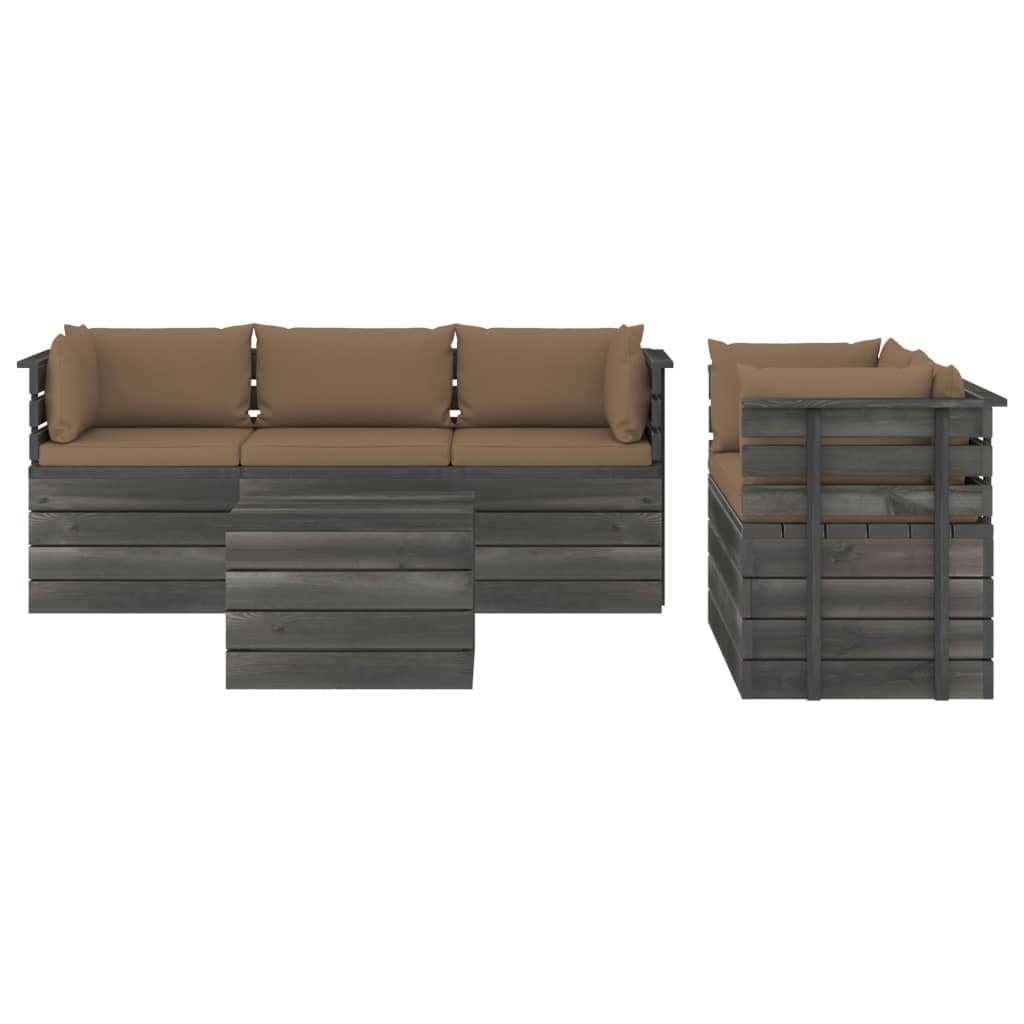 Kiefernholz, Paletten Kissen (6-tlg) 6-tlg. vidaXL mit Gartenlounge-Set Garten-Sofagarnitur Taupe aus