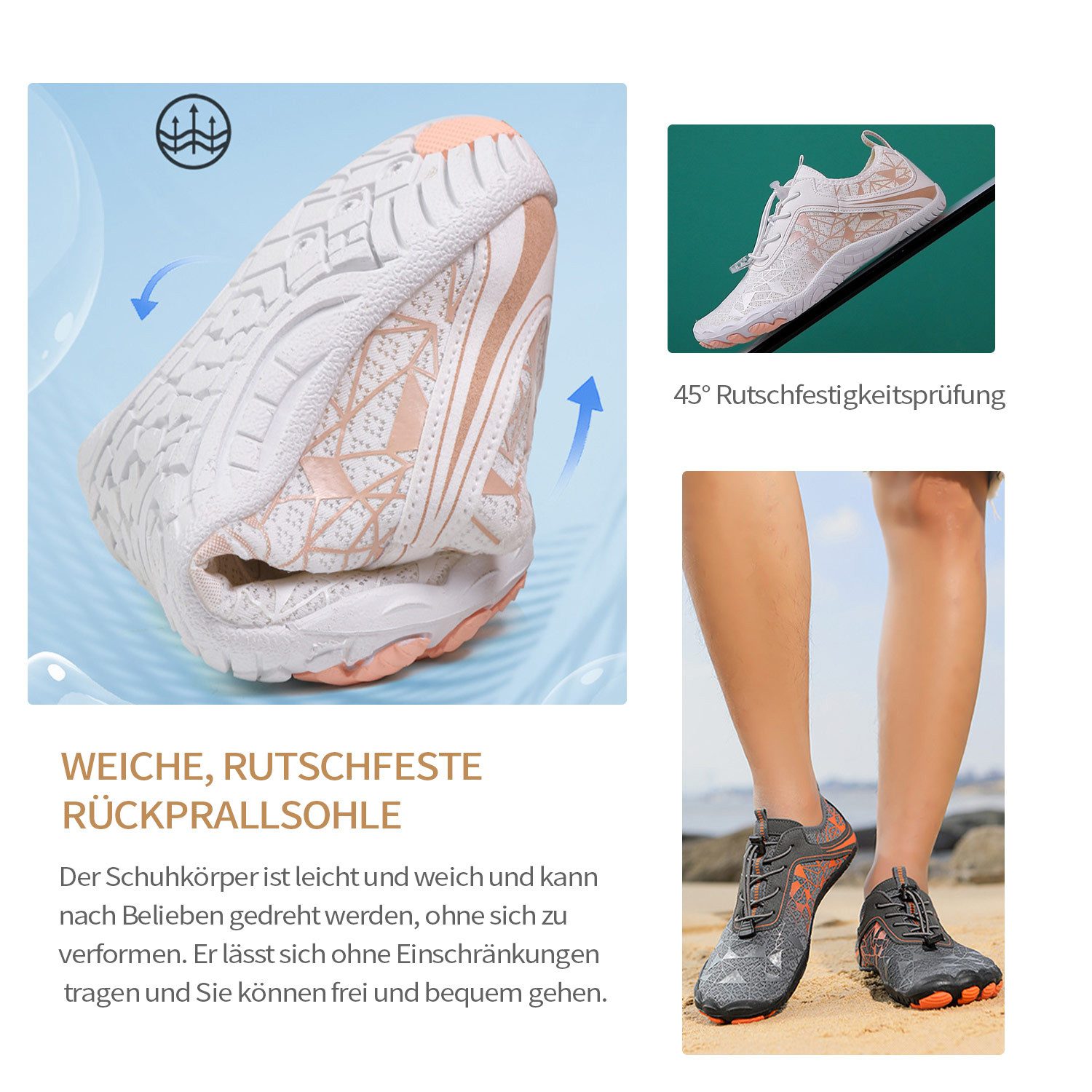 Refttenw Outdoor Barfußschuhe Unisex Schnell Trocknend Wasserschuhe Rutschfest Badeschuh Sommer Schwimmschuh Atmungsakiv Leichte