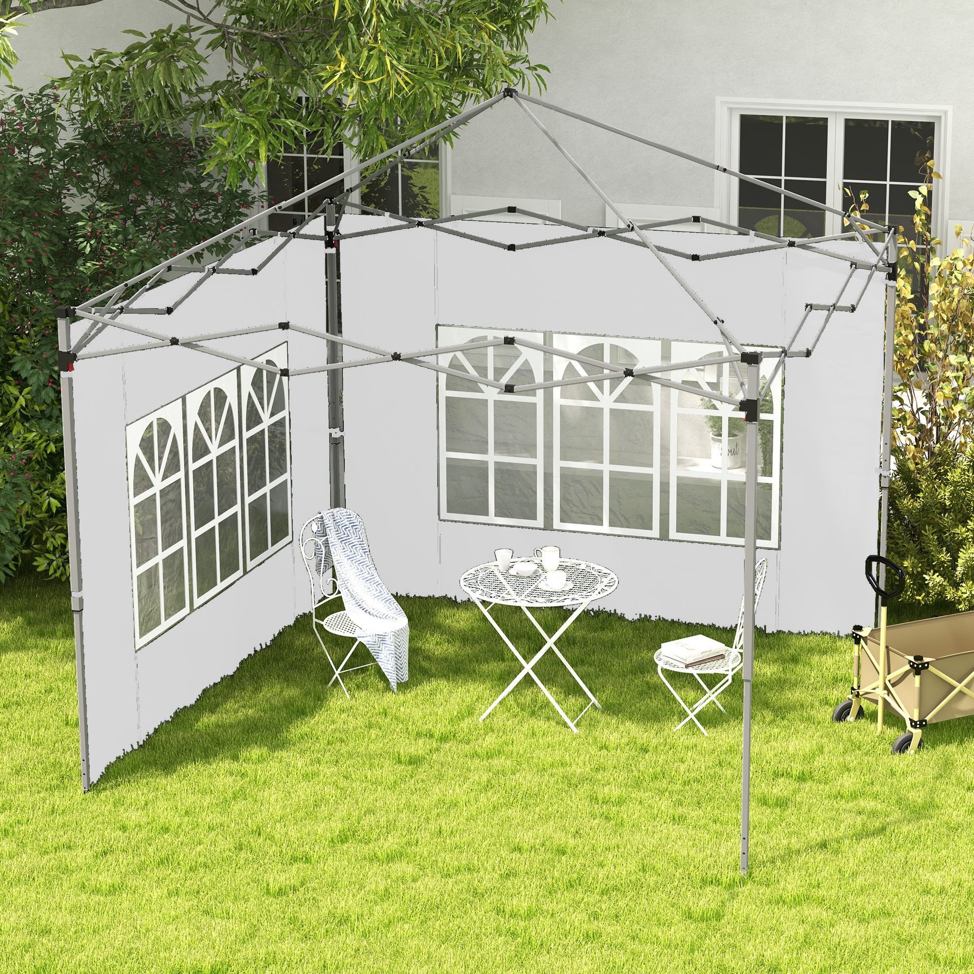 Outsunny Pavillonseitenteil mit Fenster, 295x195 cm, für Faltpavillon in 300x300 cm oder 300x400 cm) Seitenwand, [2-St. Seitenteile für Pavillon, für Partyzelt, Weiß