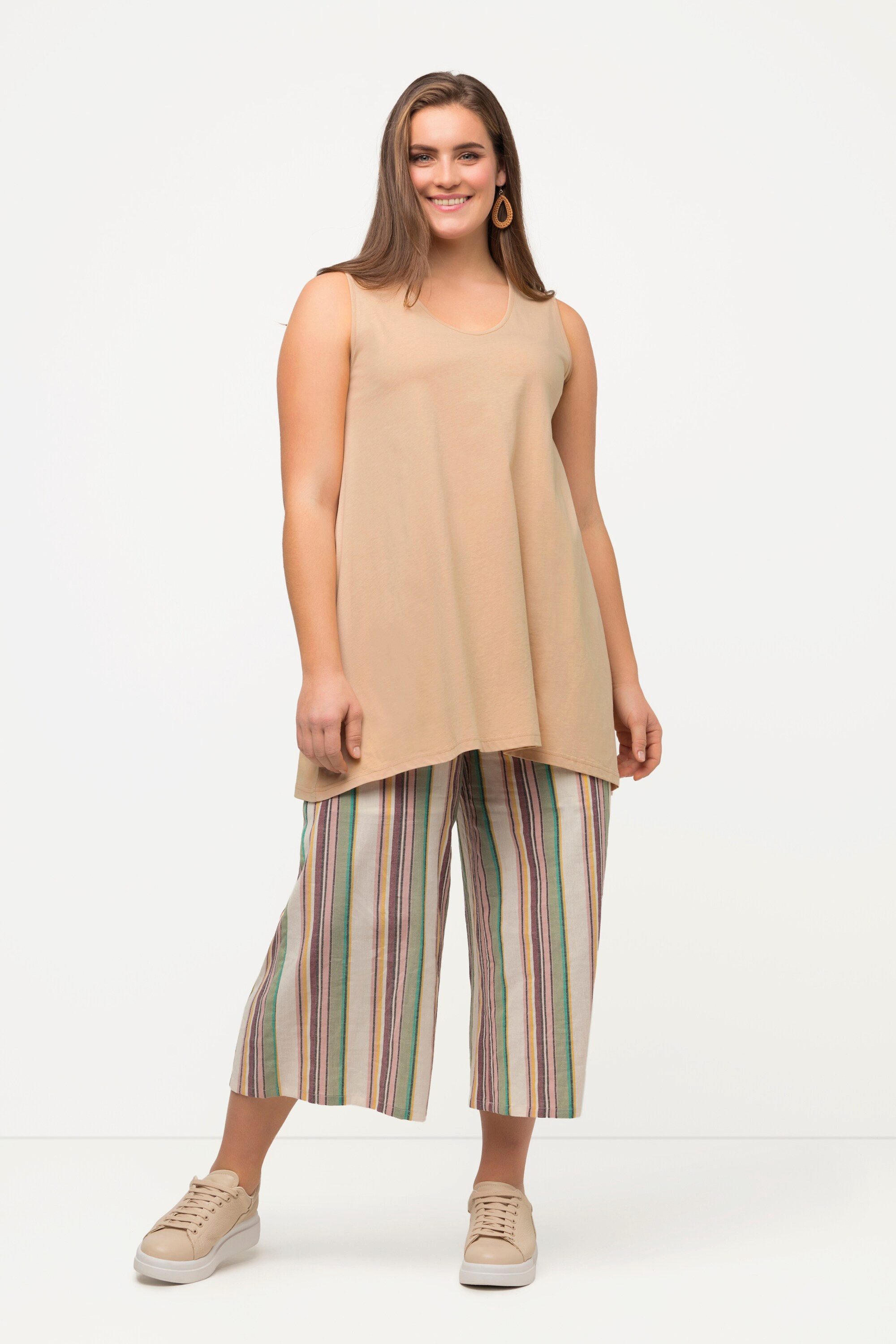 Ulla Popken Longshirt Longtop Naturfärbung A-Linie V-Ausschnitt ärmellos