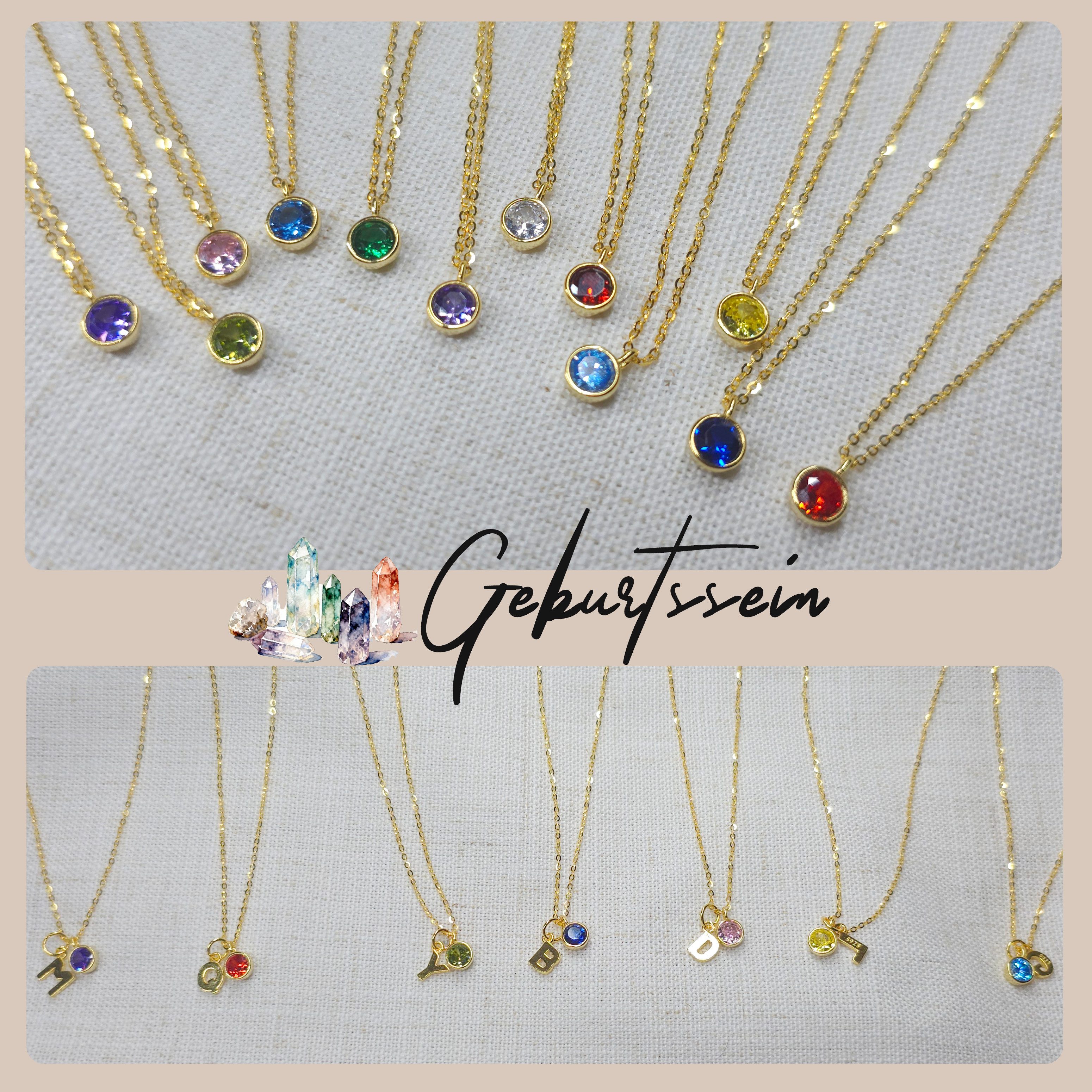 GOLDEN Silberkette Minimalistische Geburtsstein Halskette mit Personalisierte Buchstaben