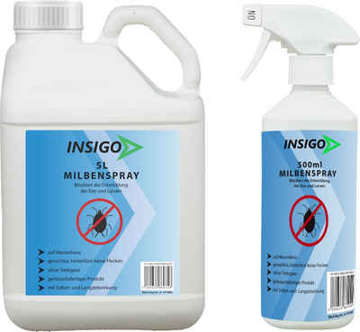 INSIGO Insektenspray Anti Milben-Spray Milben-Mittel Ungezieferspray, 5.5 l, auf Wasserbasis, geruchsarm, brennt / ätzt nicht, mit Langzeitwirkung