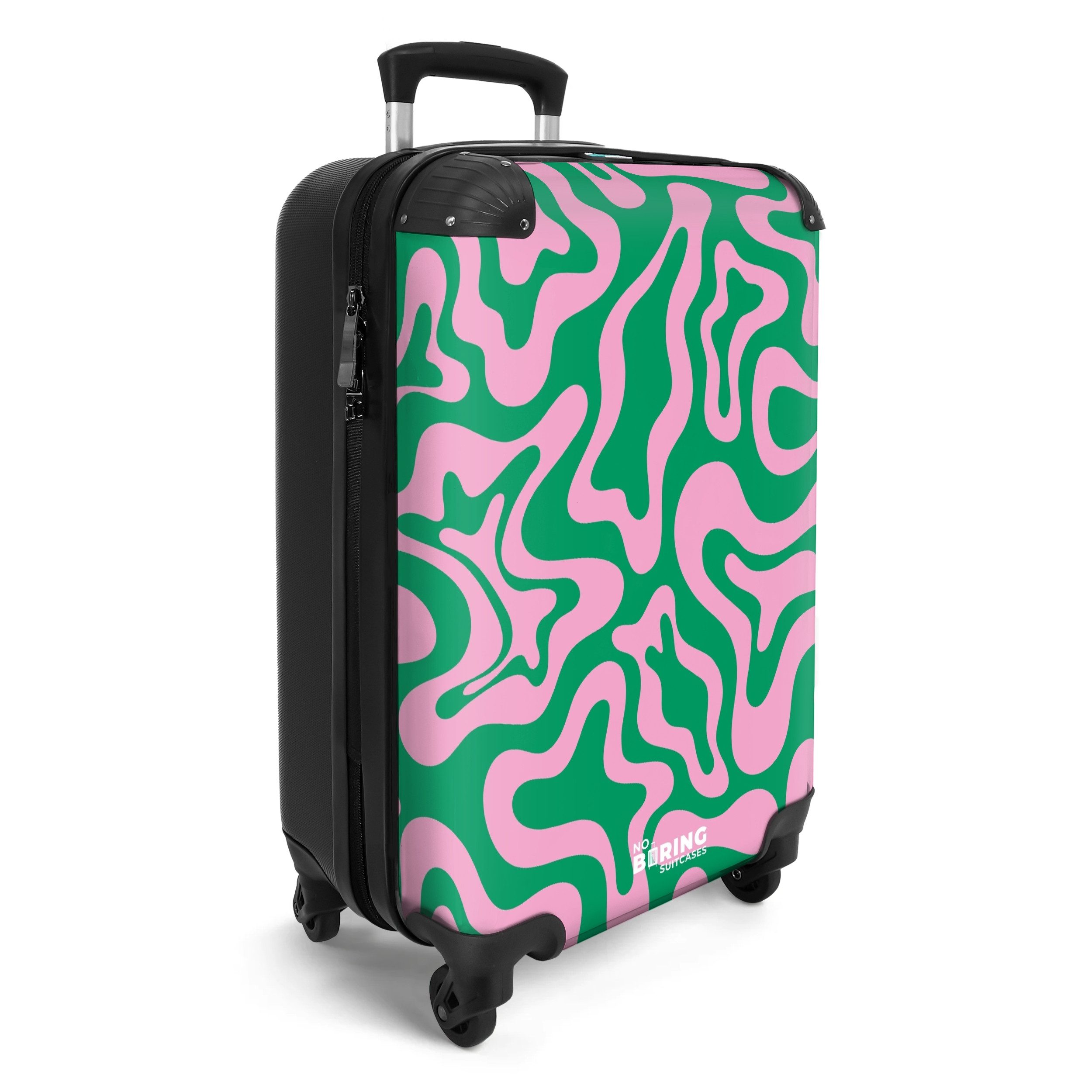 NoBoringSuitcases.com© Hartschalen-Trolley Grün mit rosa abstraktem günstig online kaufen