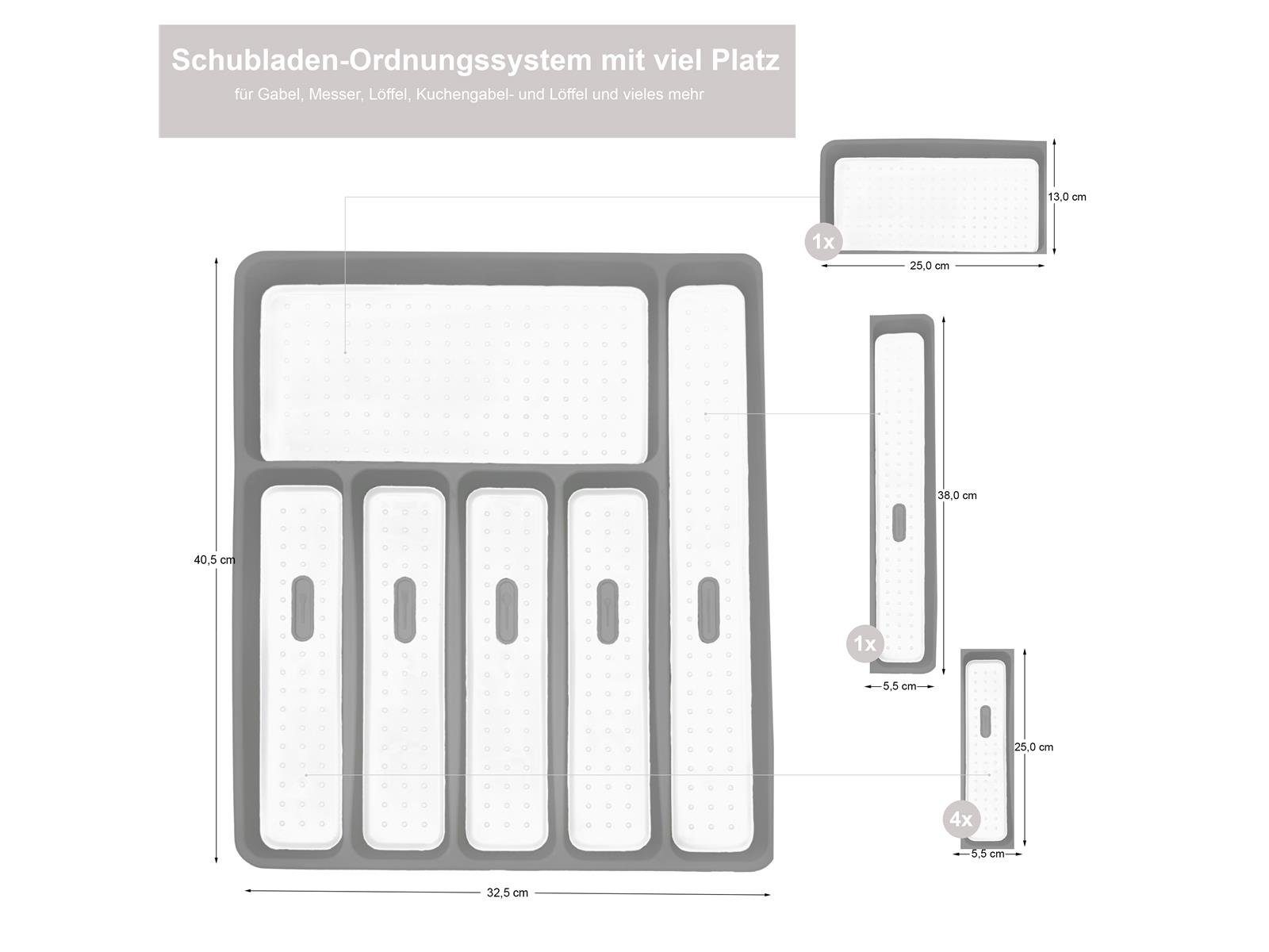 weiß - Fächern, Schubladen / mit Besteckkasten für 5x32,5x40,5 Kunststoff, cm 6 natumo grau