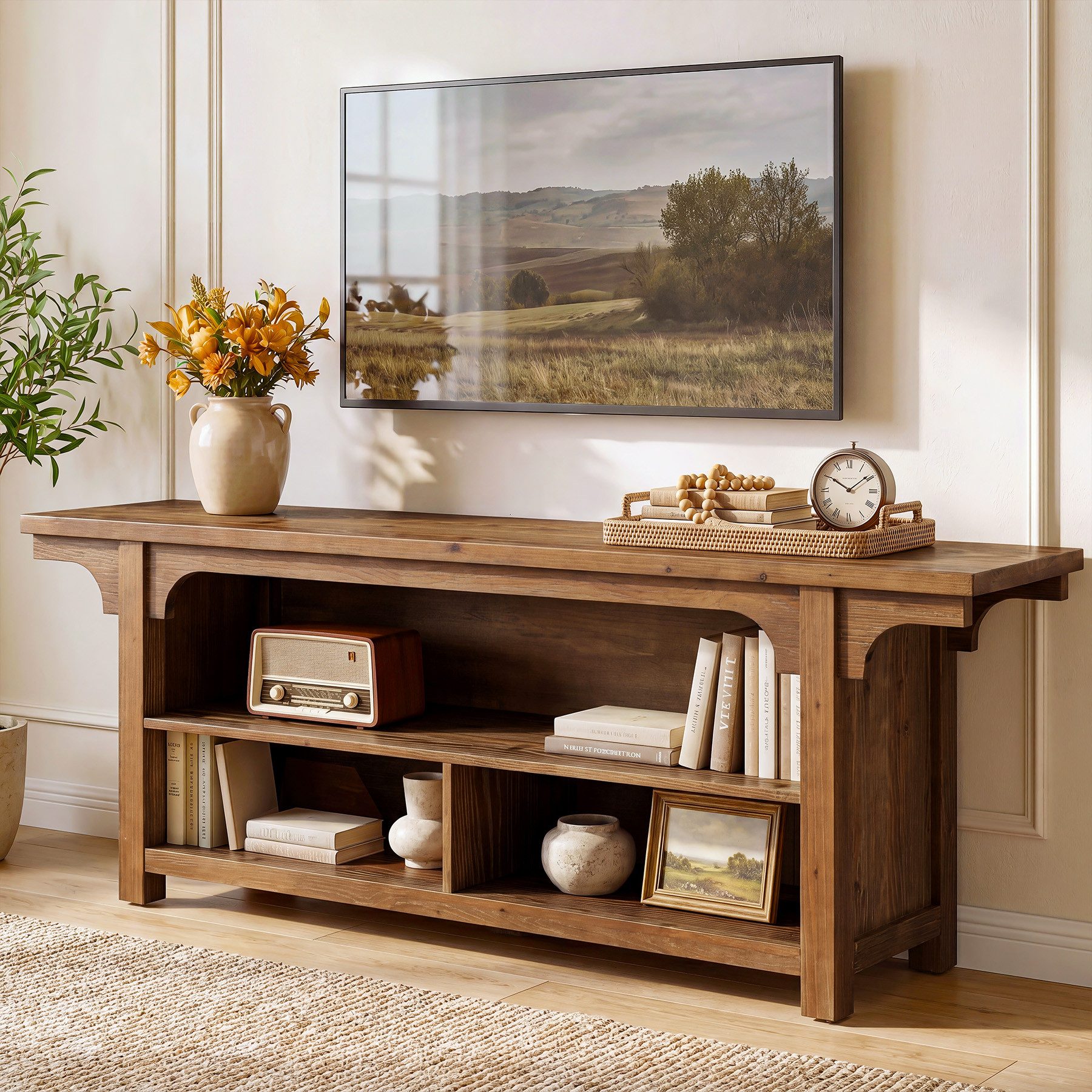 Tribesigns TV-Ständer Massivholz-TV-Tisch 160 cm im Vintage-Design