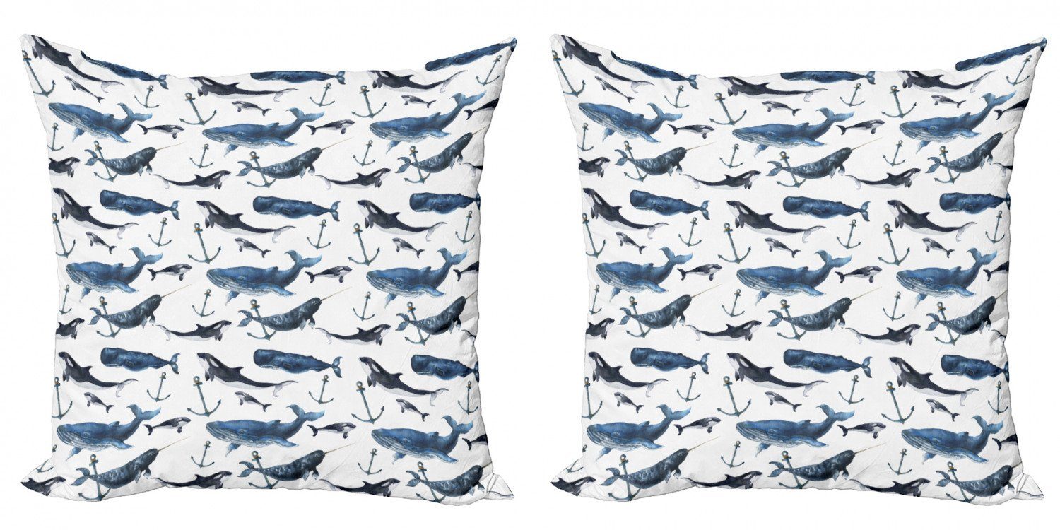 Doppelseitiger Blauwal und Stück), Kissenbezüge Digitaldruck, (2 Modern Accent Abakuhaus Narwal Orcas