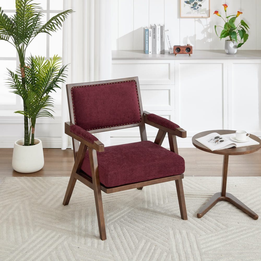 BBWL Sessel Mid-Century Loungesessel mit Stoffbezug und Massivholzrahmen, gepolstertem Sitz und Armlehnen für Wohnzimmer, Schlafzimmer und Büro