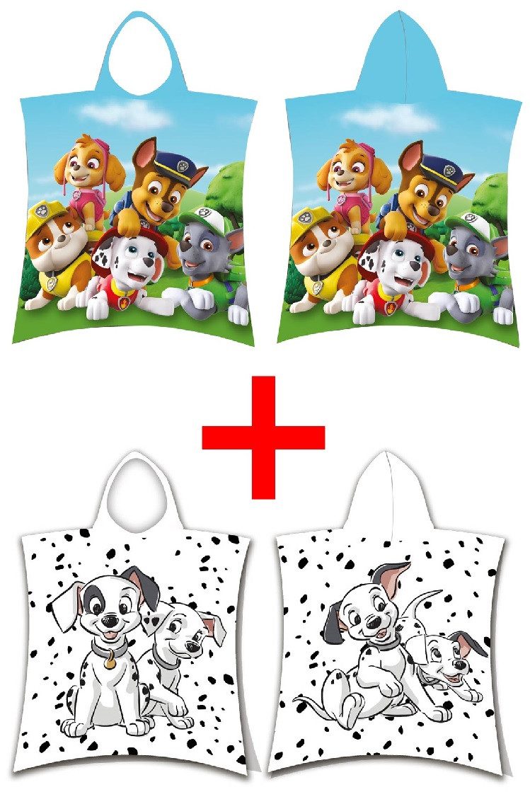 PAW PATROL Badeponcho Paw Patrol + 101 Dalmatiner Badeponcho mit Kapuze Hunde 2er-Set, 100 % Baumwolle