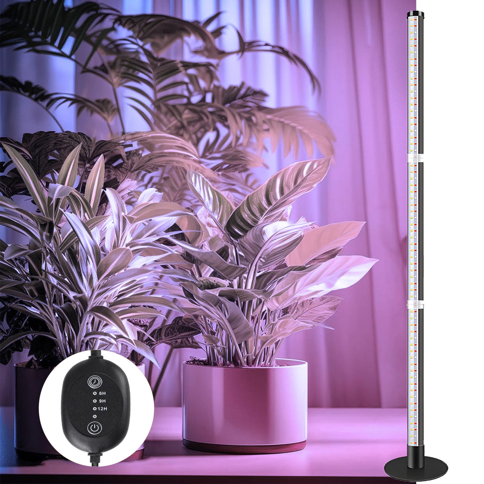 Laybasic Pflanzenlampe LED Pflanzenlampe Vollspektrum 3 Beleuchtungsmodi Grow Lamp, 216 LEDs, 122 cm, 6/9/12H Timer, 41.6-122cm Hoch, für Zimmerpflanzen