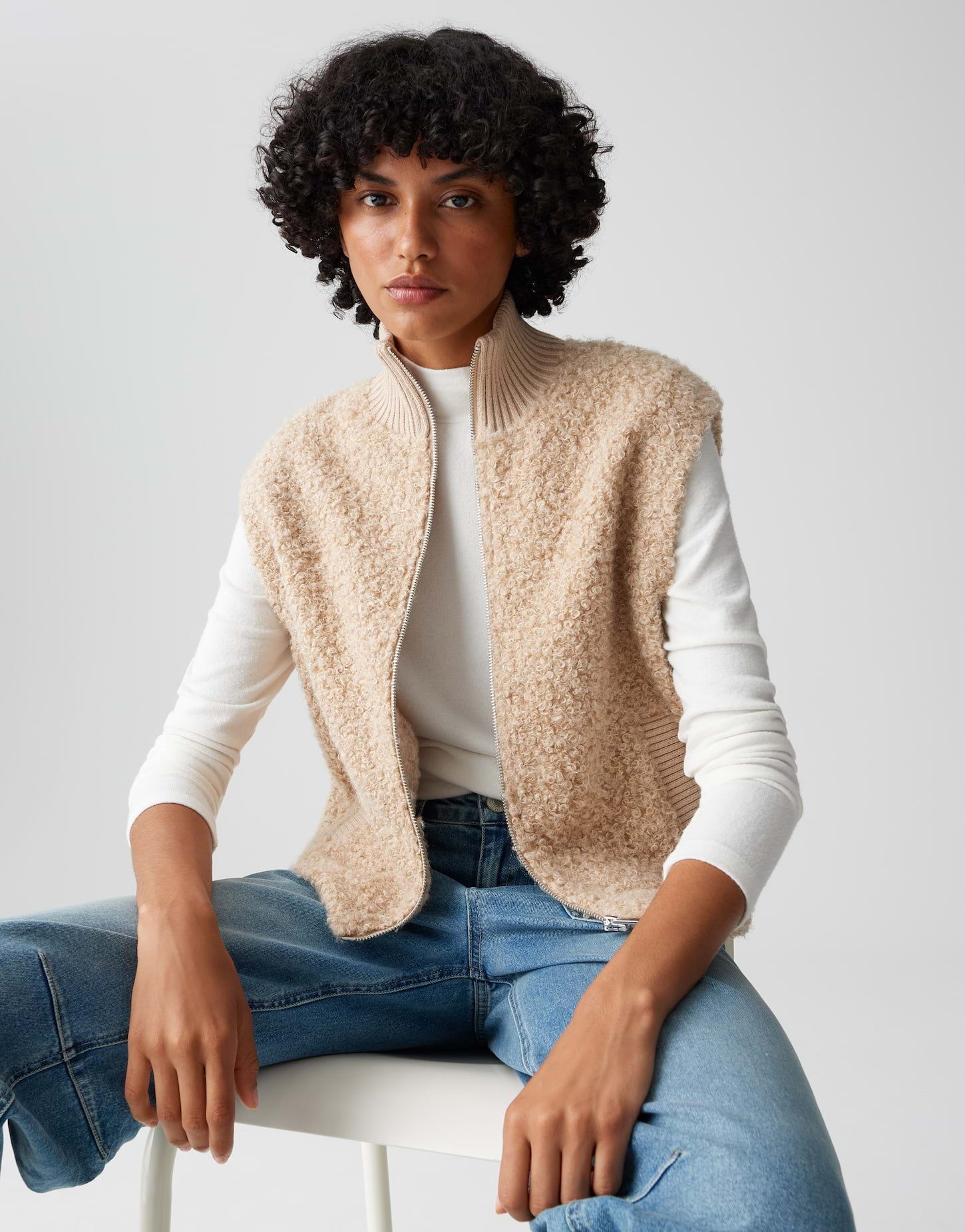 OPUS Sweatweste GULUNI Regular Fit in Bouclé Optik