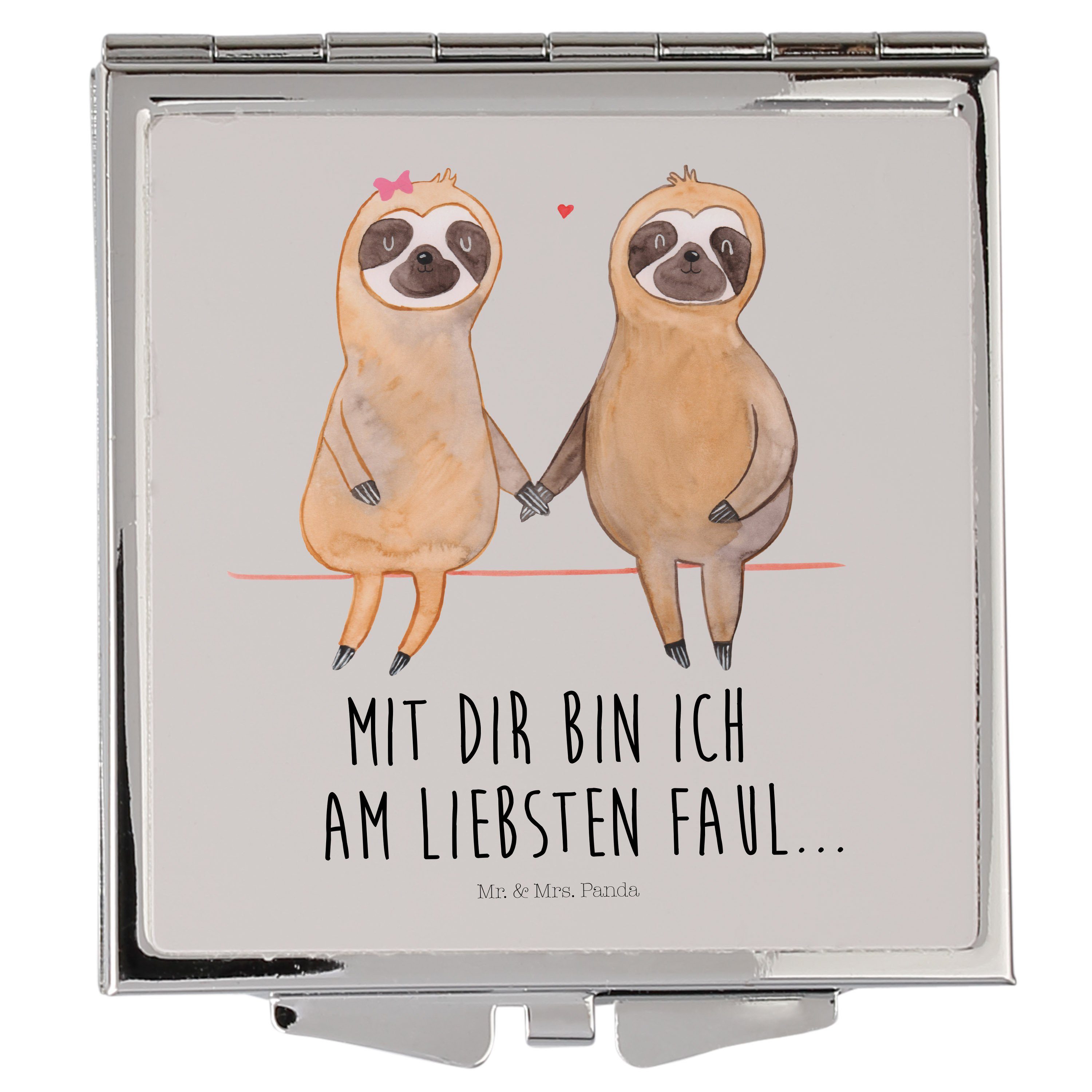 Mr. & Mrs. Panda Kosmetikspiegel Faultier Pärchen - Grau Pastell - Geschenk, Spiegel, Faultierpärchen, (1-St)