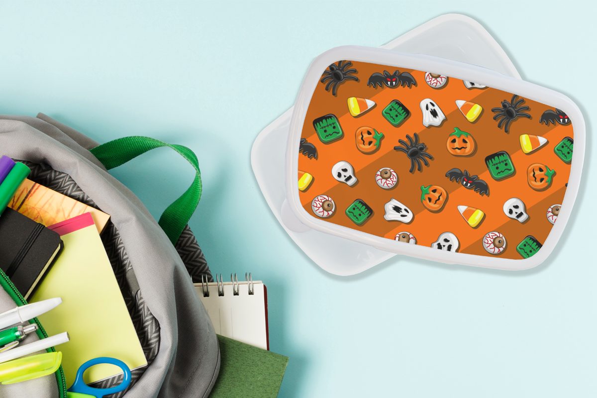 MuchoWow Lunchbox Süßigkeiten Kunststoff, (2-tlg), für Erwachsene, - Jungs - für Kinder Halloween Mädchen und weiß Brotdose, Brotbox Muster, und
