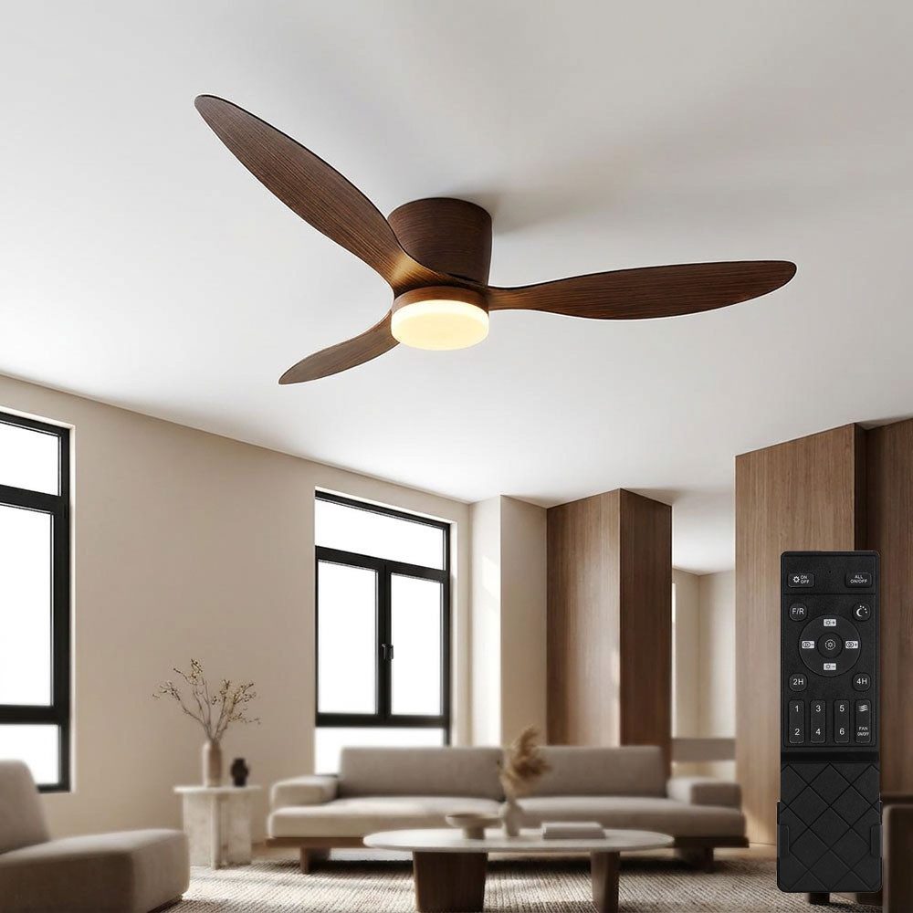 GLOBO LIGHTING Deckenventilator, Deckenventilator Ventilator Lüfter holzoptik dimmbar LED D 131,5 cm